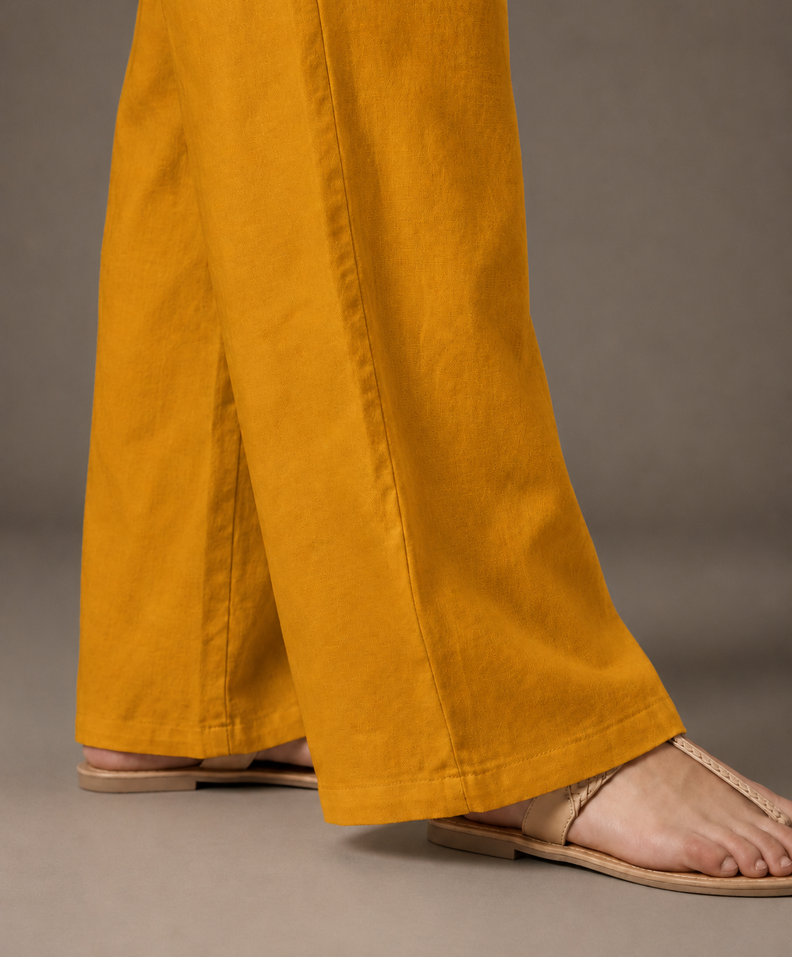Women's Solid Mustard Yellow Wide-Leg Pants