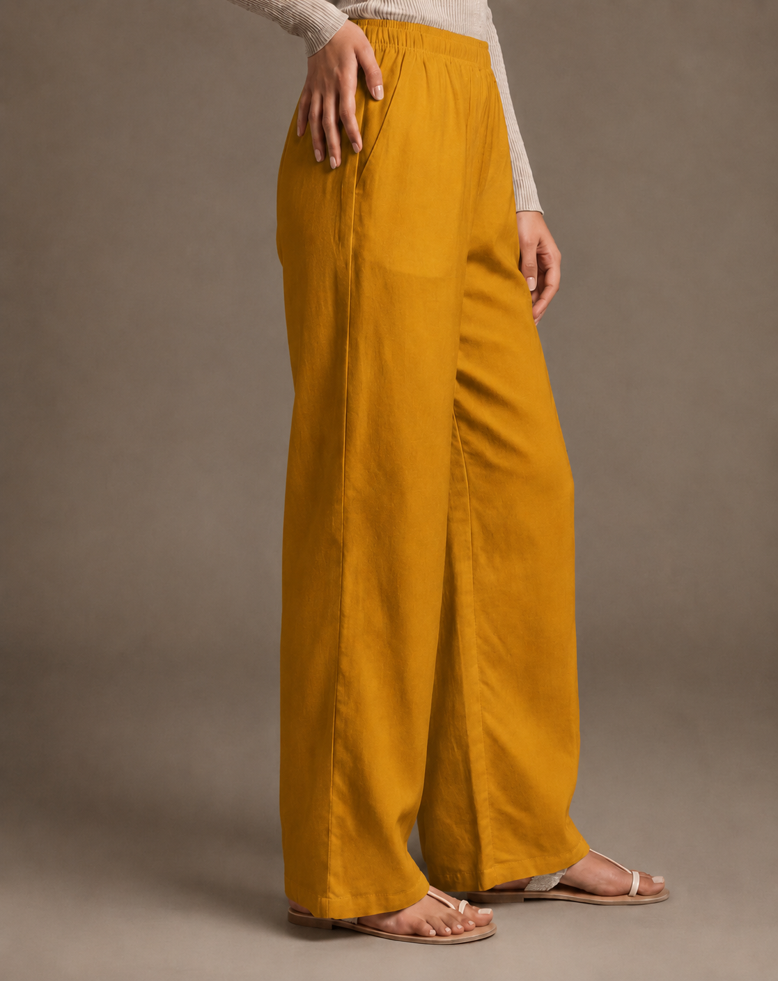 Women's Solid Mustard Yellow Wide-Leg Pants