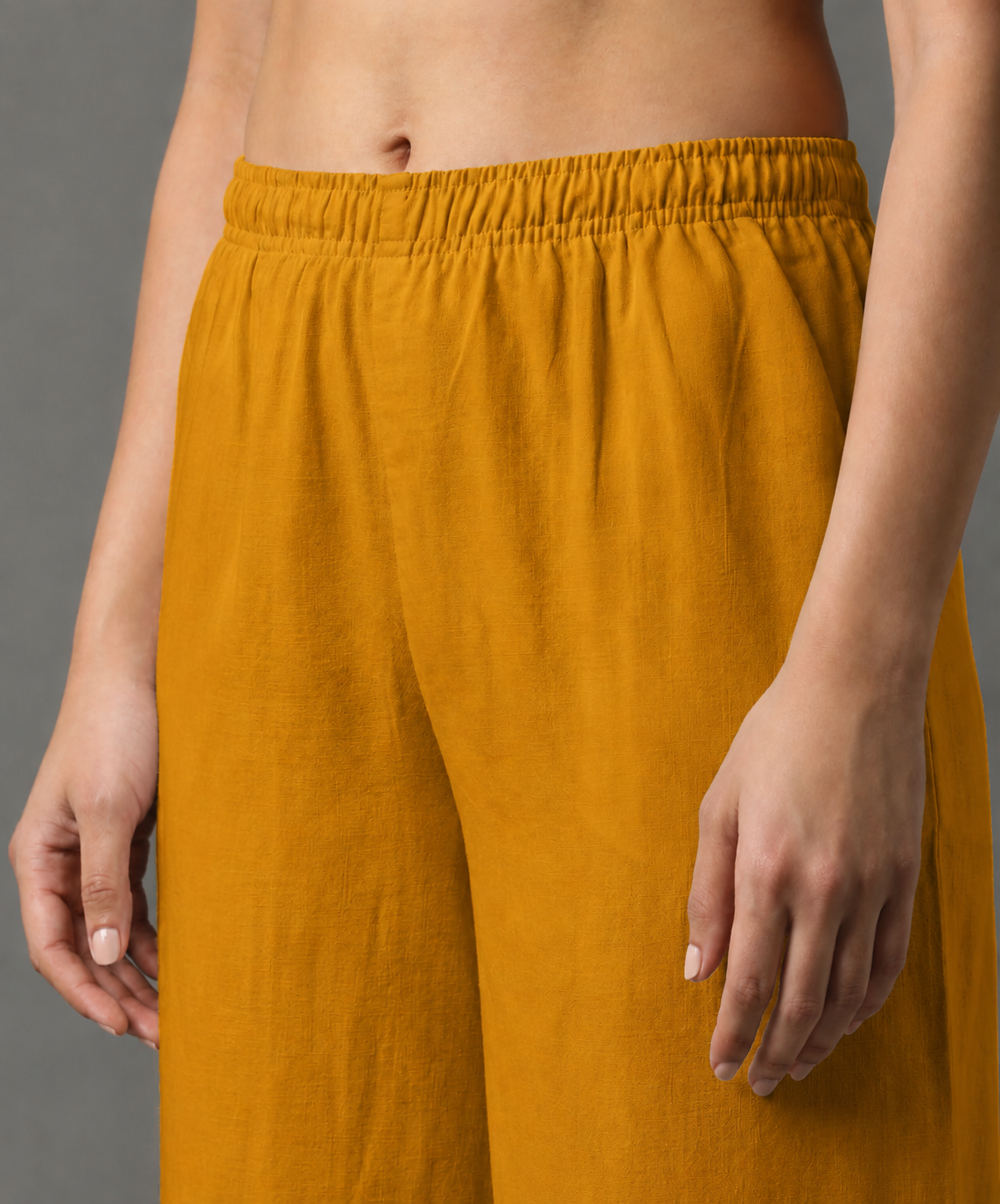 Women's Solid Mustard Yellow Wide-Leg Pants