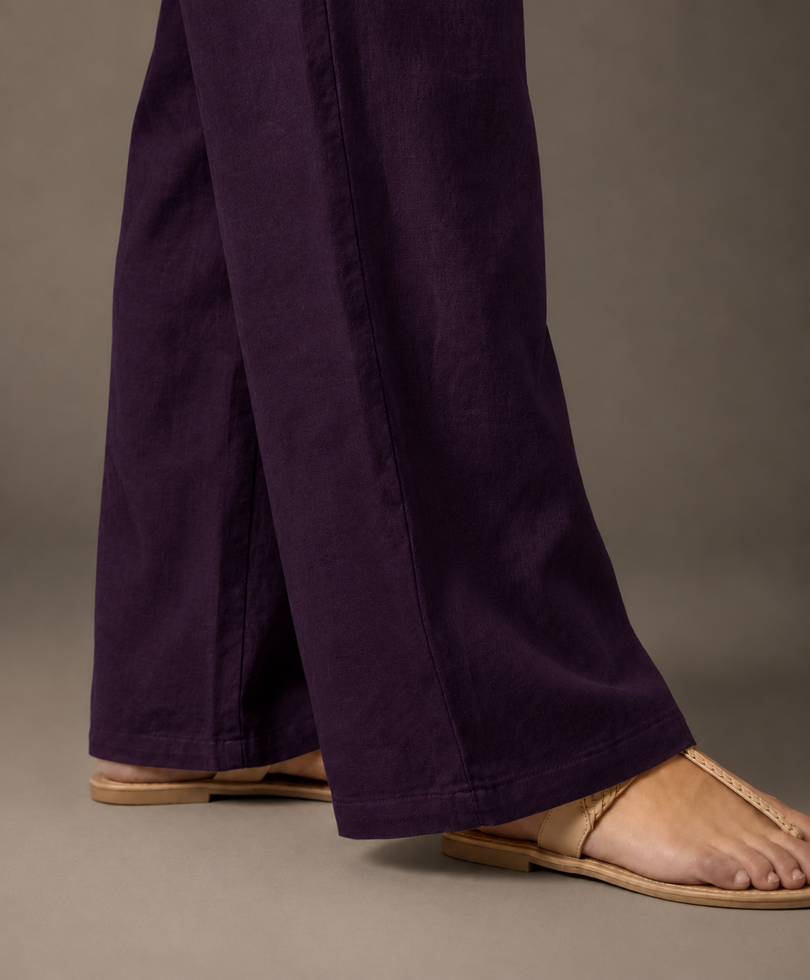 Women's Solid Dark Plum Wide-Leg Pants