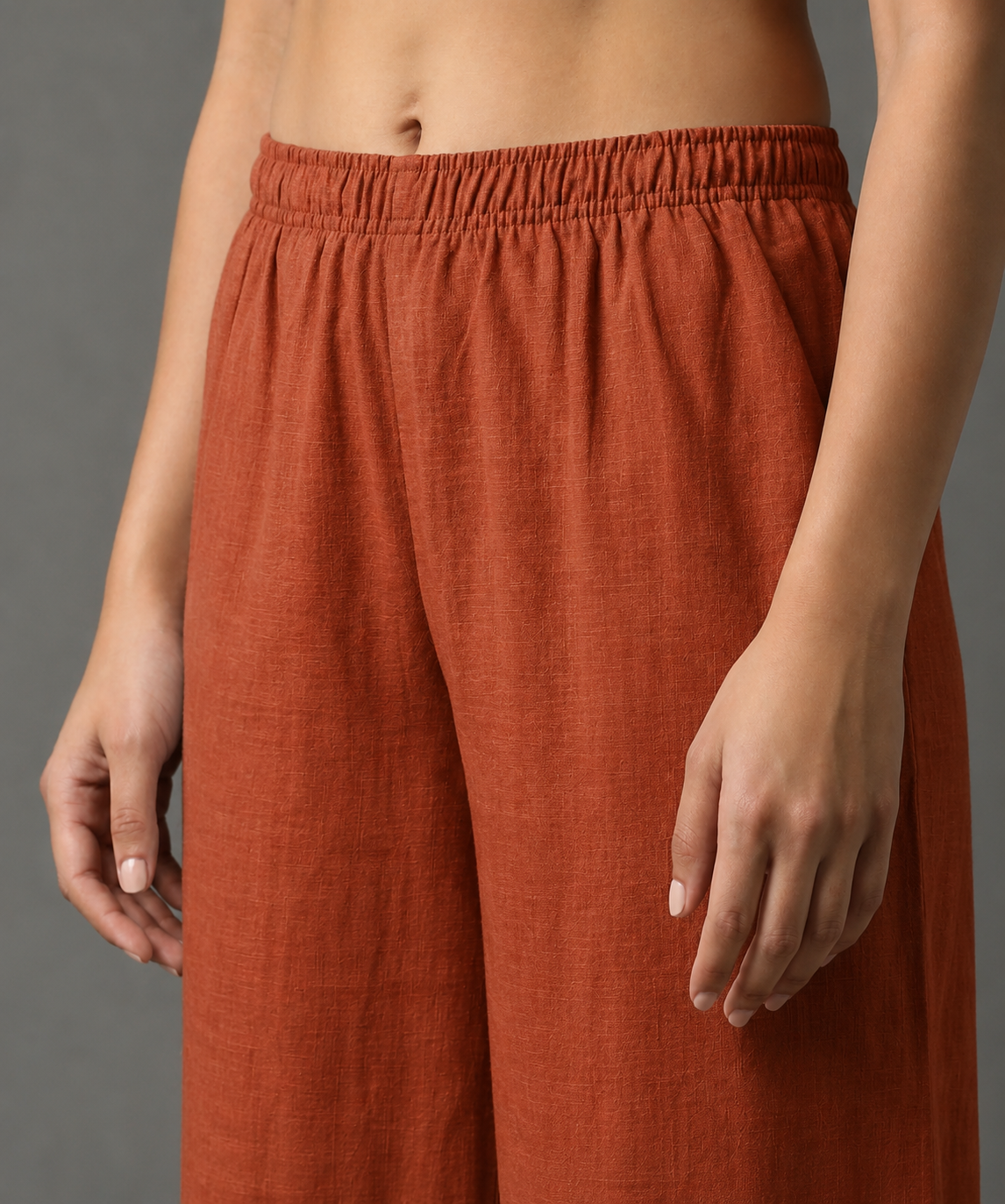 Women's Solid Rust Orange Wide-Leg Pants