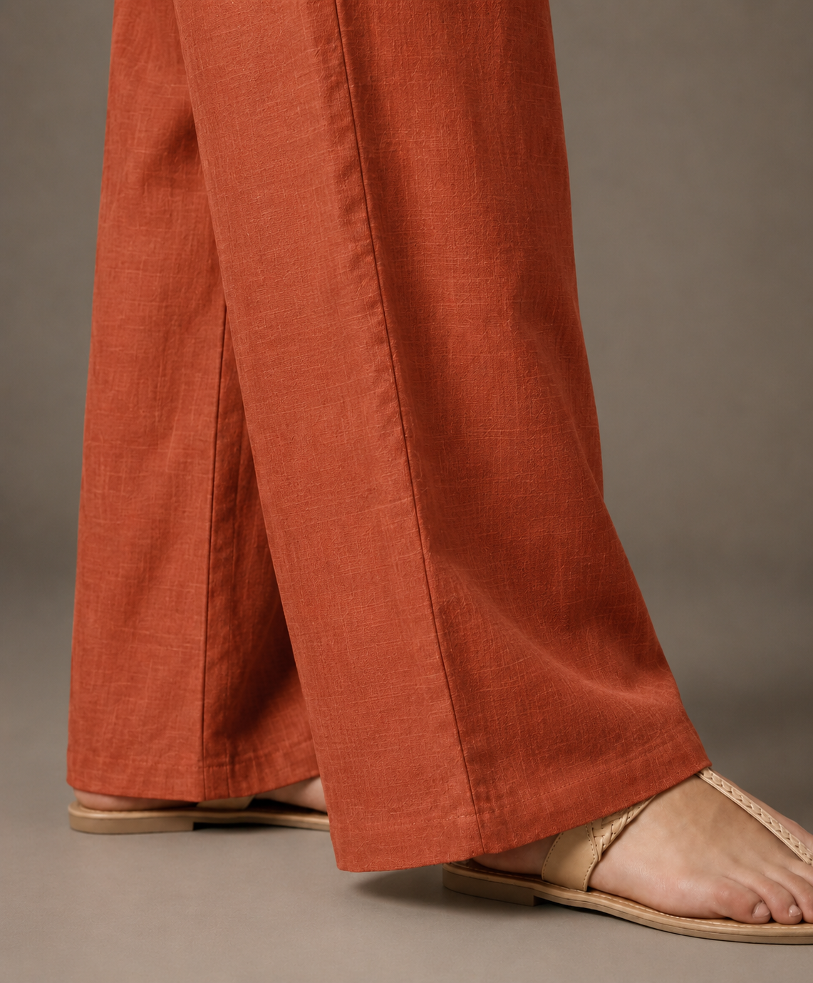 Women's Solid Rust Orange Wide-Leg Pants