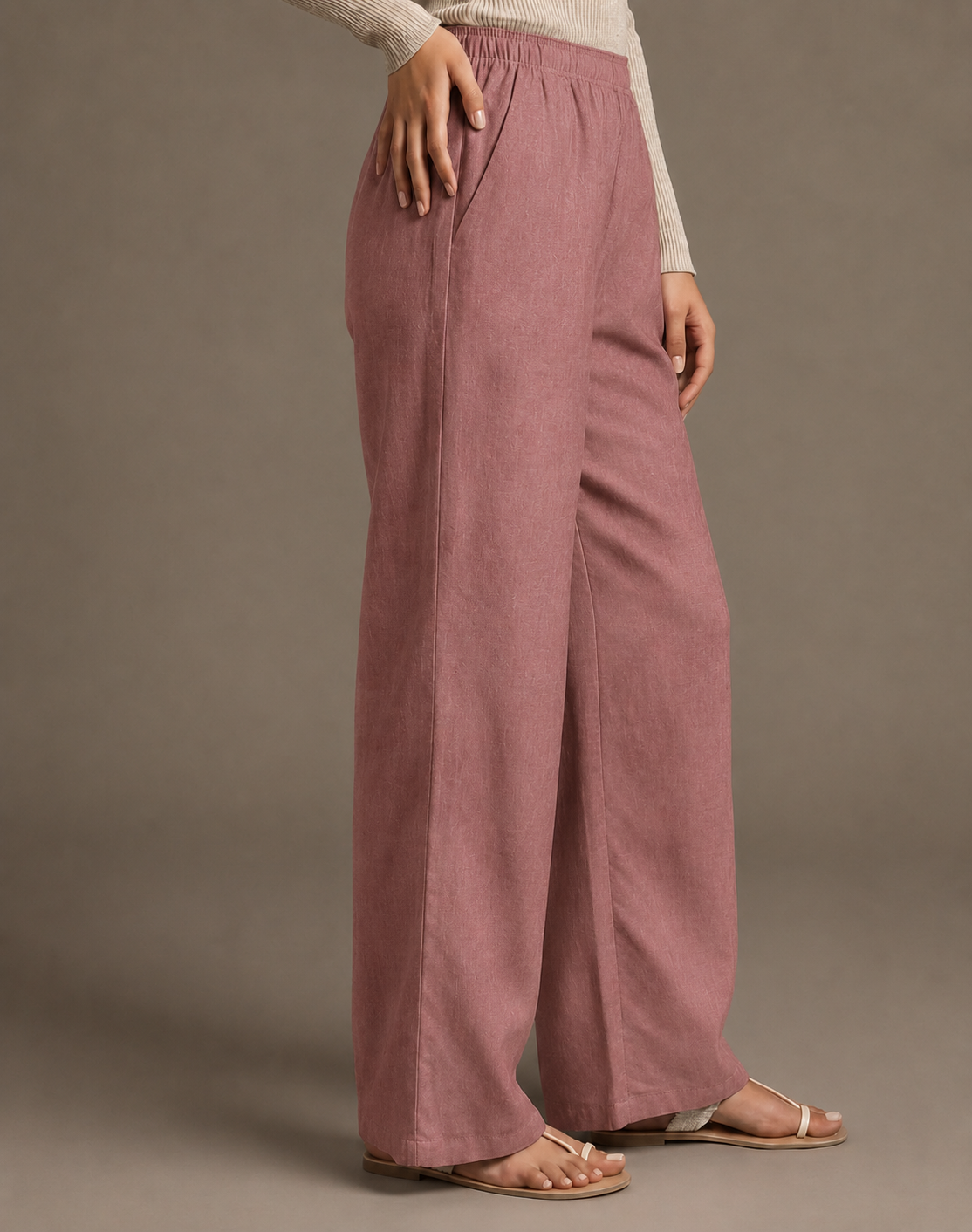 Women's Solid Dusty Rose Wide-Leg Pants