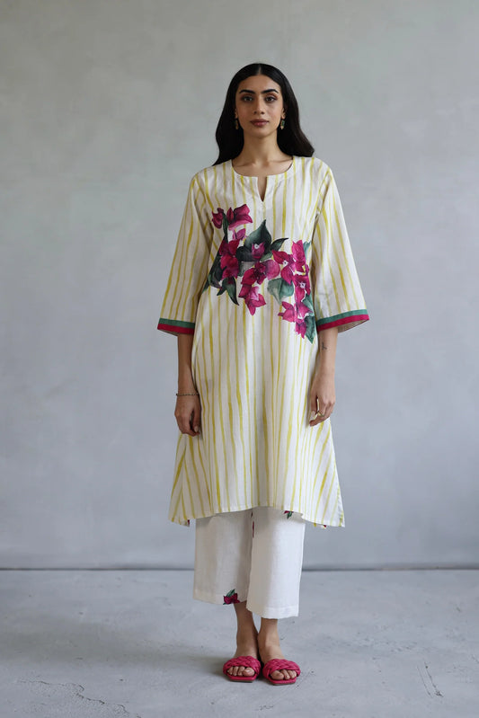 Ivory Stripe Blossom Kurta