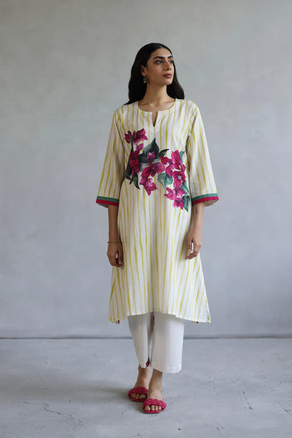 Ivory Stripe Blossom Kurta