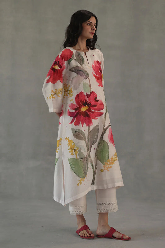 Ivory Poppy Hand-Painted Kurta Set