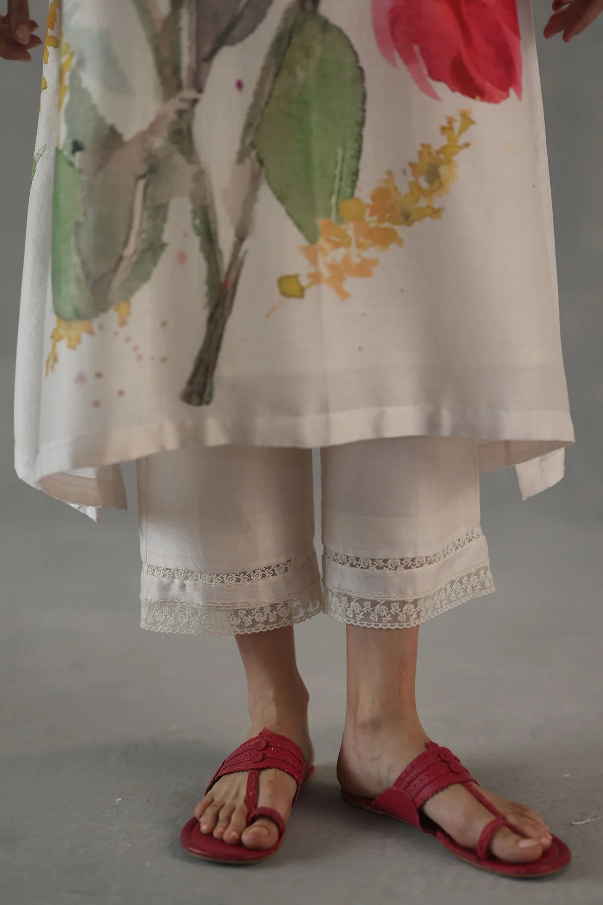 Ivory Poppy Hand-Painted Kurta Set