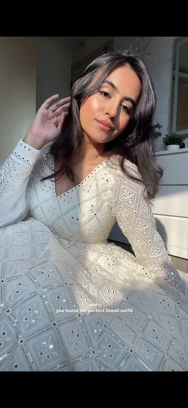 Ivory Embroidered Anarkali Kurta Set