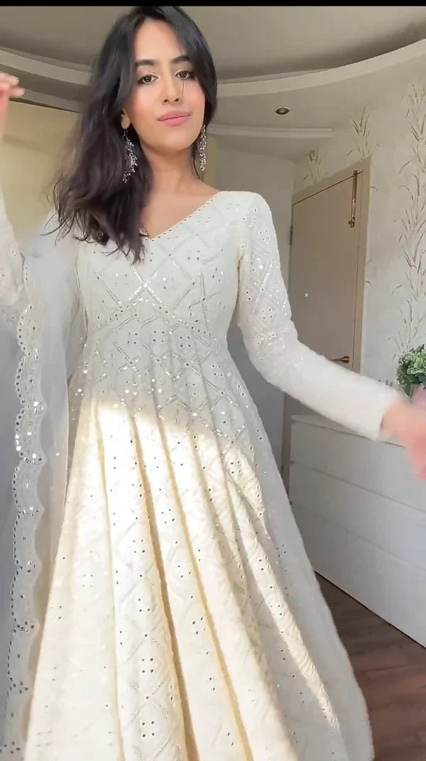 Ivory Embroidered Anarkali Kurta Set
