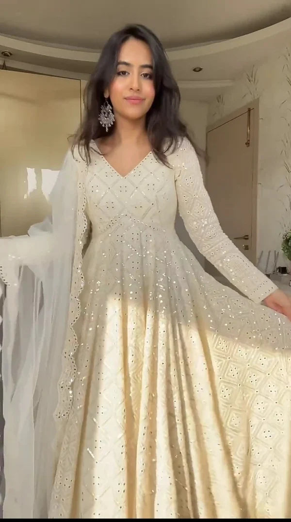 Ivory Embroidered Anarkali Kurta Set