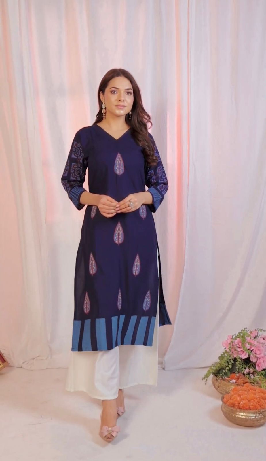 elegant navy blue printed kurta