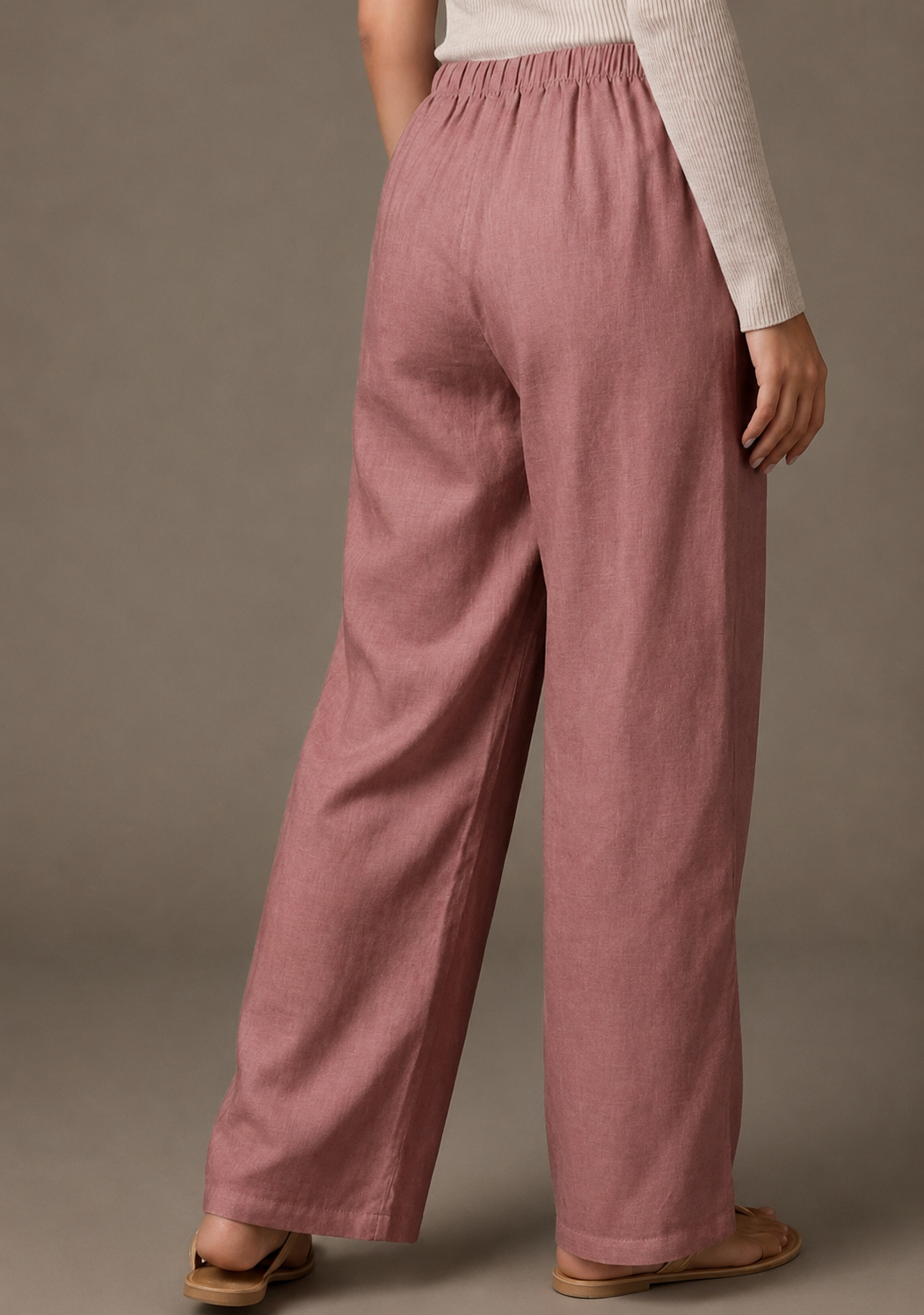 Women's Solid Dusty Rose Wide-Leg Pants