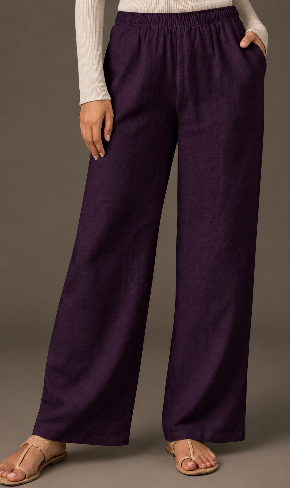 Women's Solid Dark Plum Wide-Leg Pants