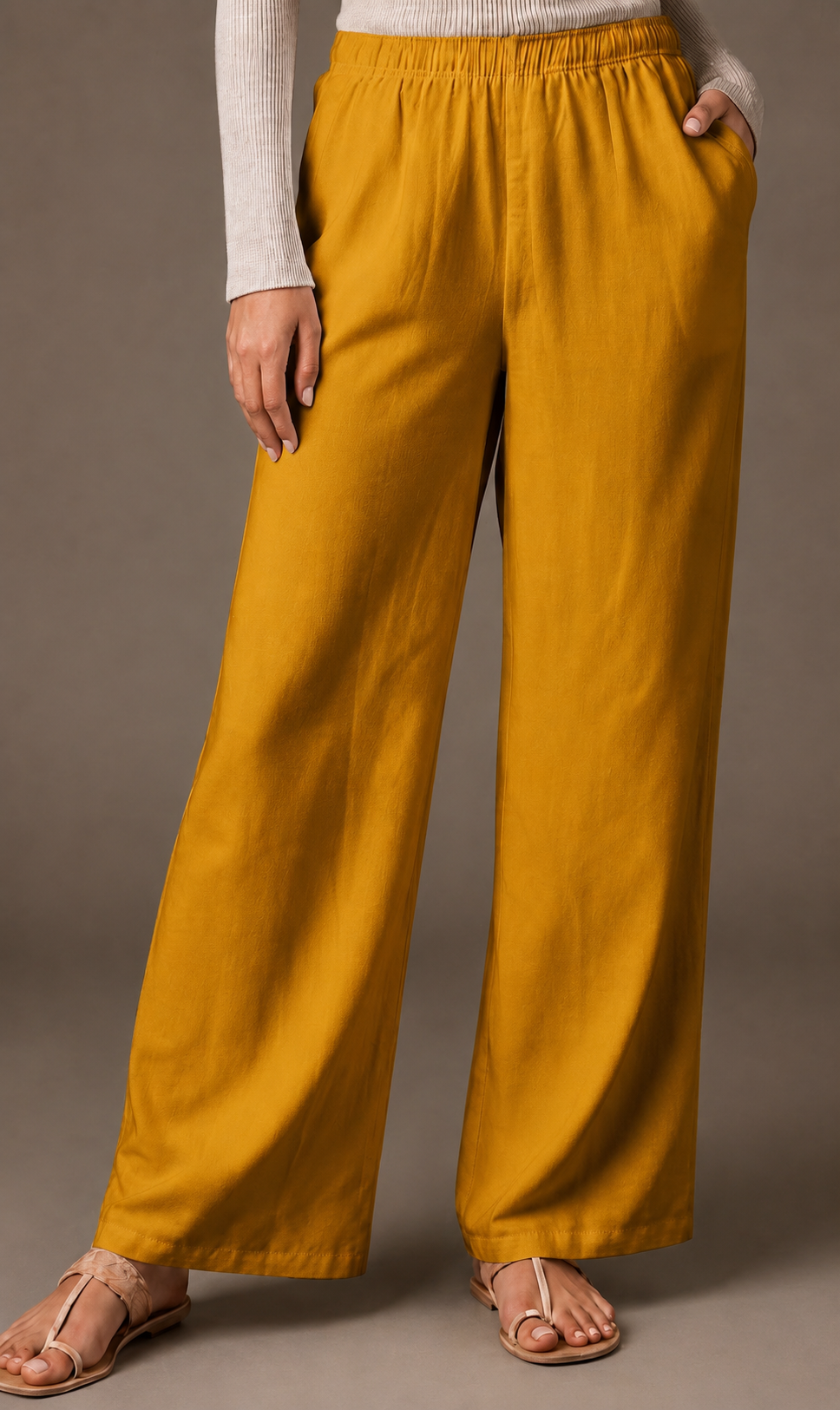 Women's Solid Mustard Yellow Wide-Leg Pants