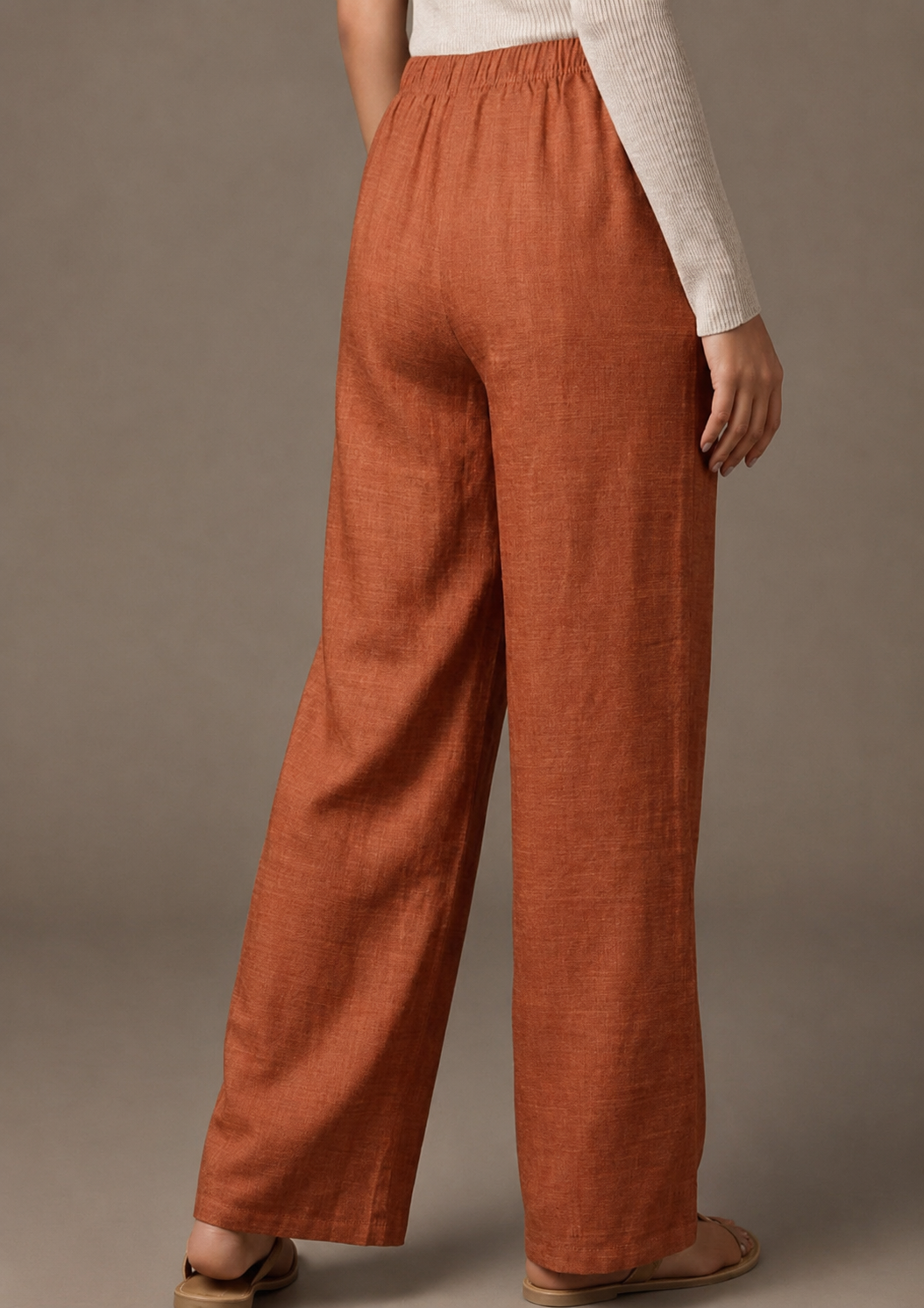 Women's Solid Rust Orange Wide-Leg Pants