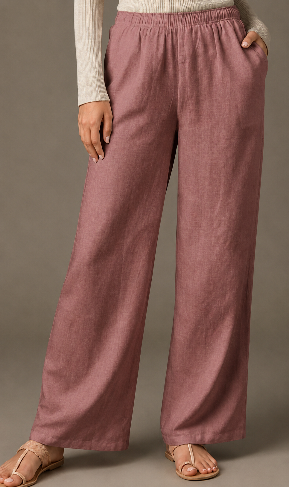 Women's Solid Dusty Rose Wide-Leg Pants