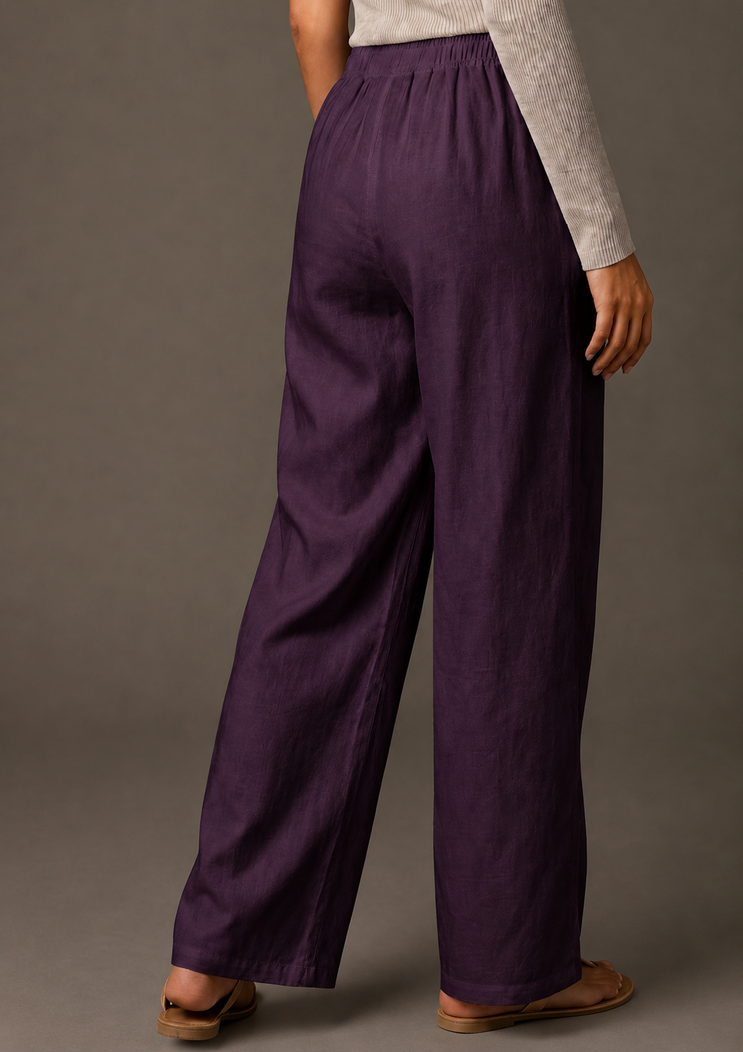 Women's Solid Deep Plum Wide-Leg Pants