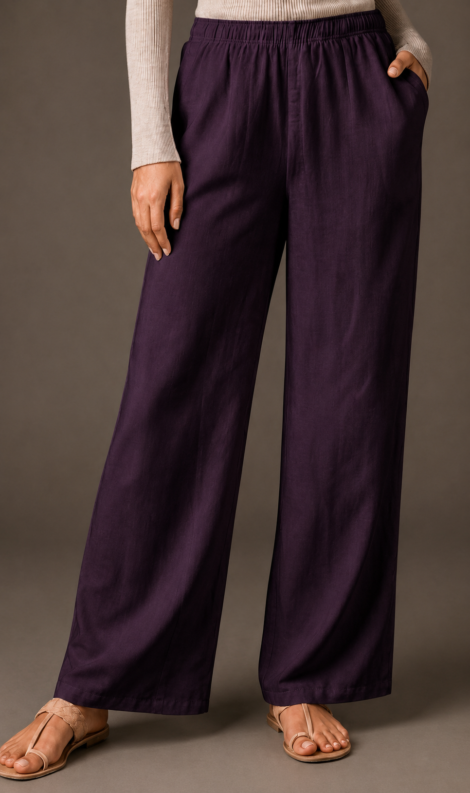 Women's Solid Deep Plum Wide-Leg Pants