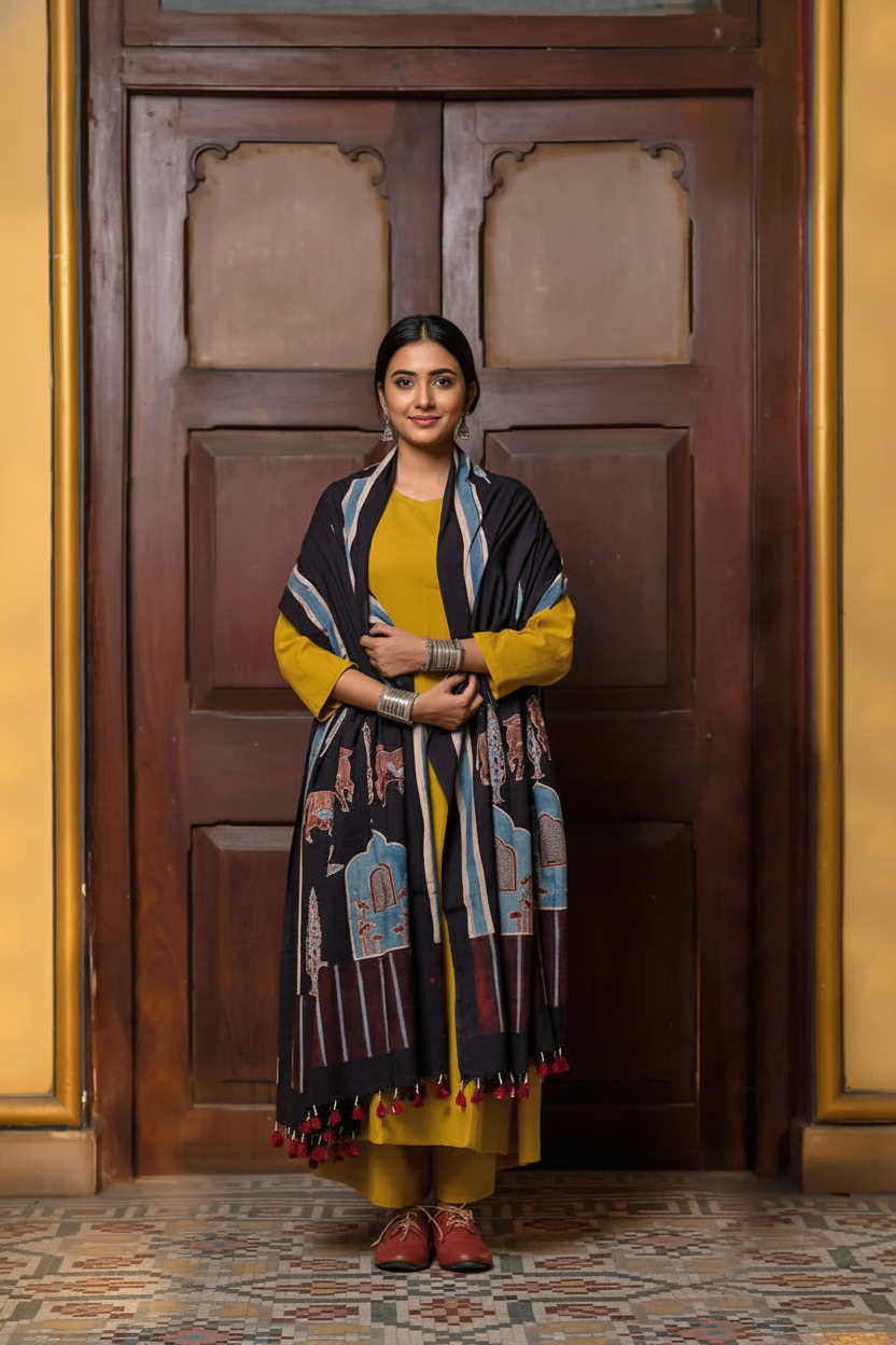 Mustard Yellow Kurta Set with Printed Dupatta