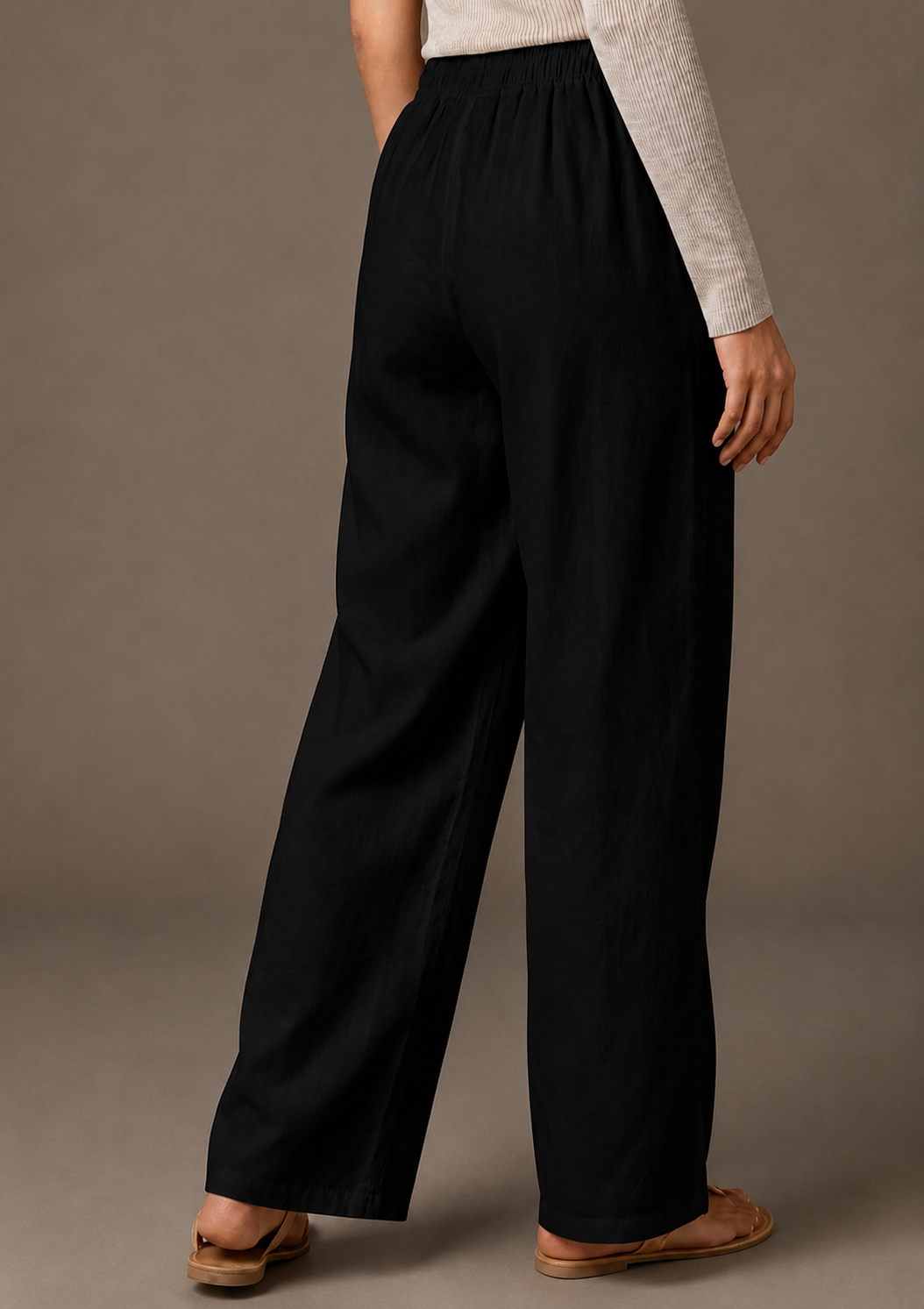Women's Solid Black Wide-Leg Pants