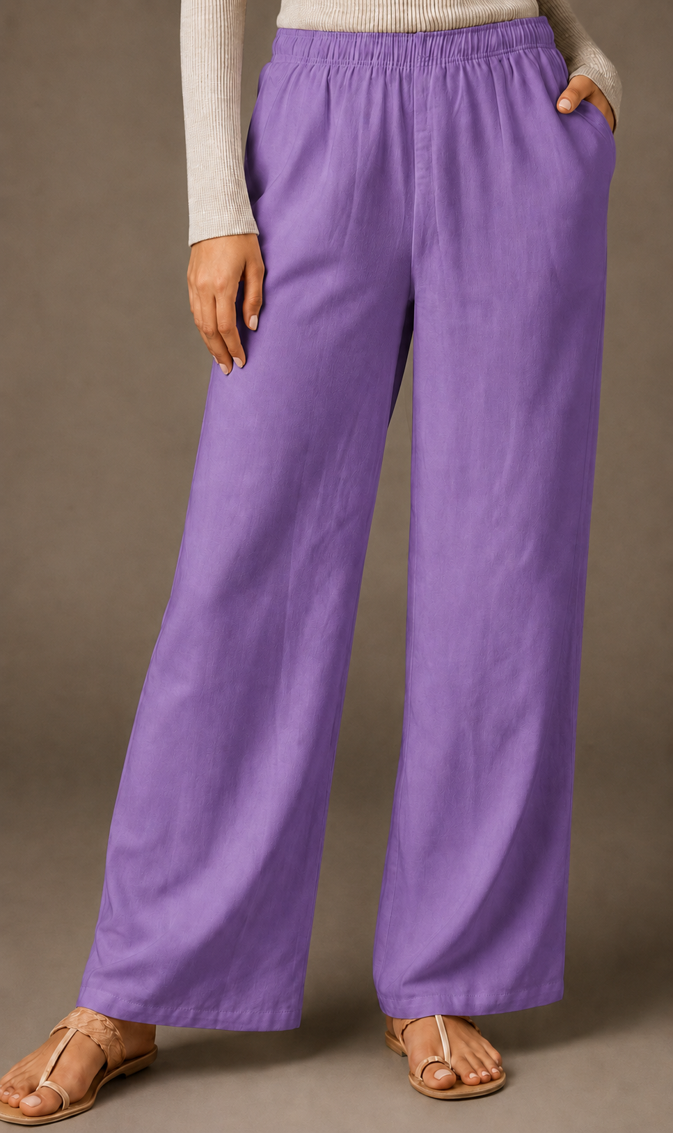 Women's Solid Lavender Wide-Leg Pants