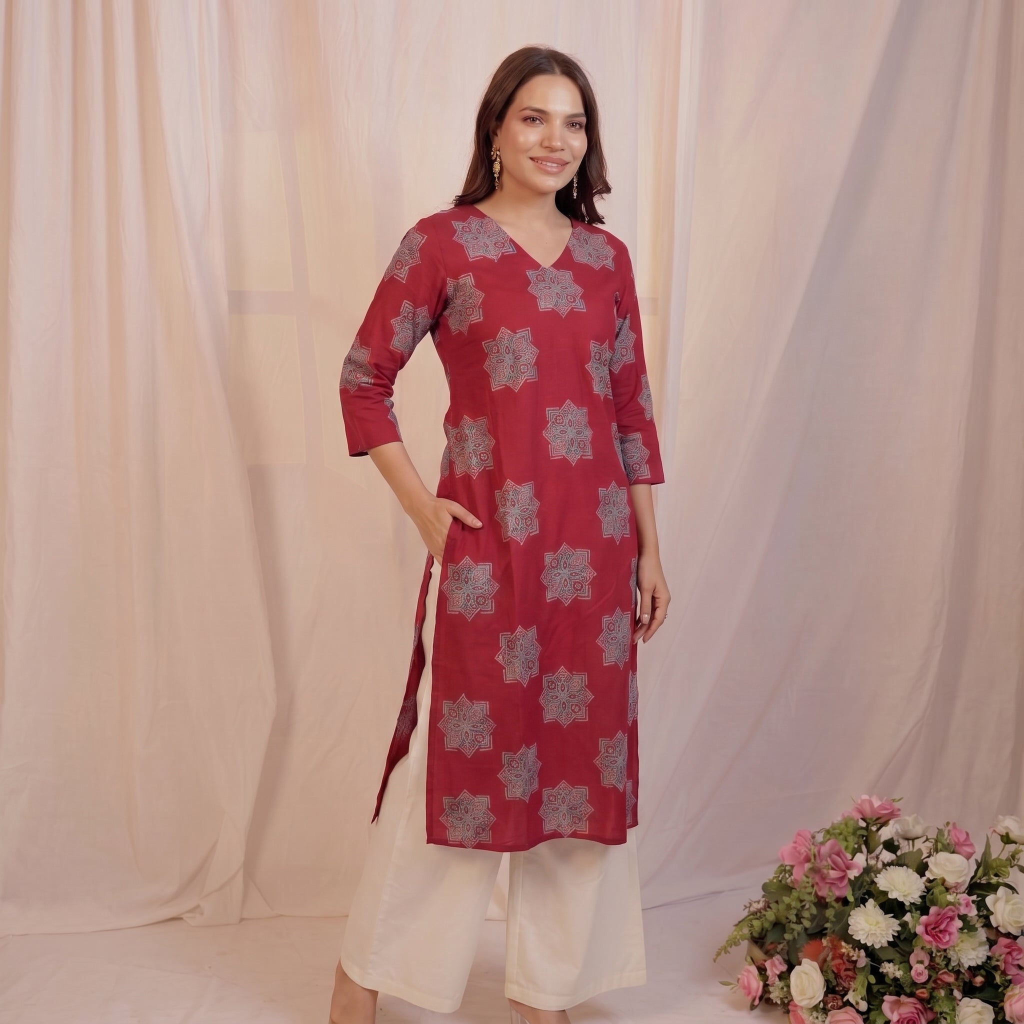 maroon straight-fit kurta
