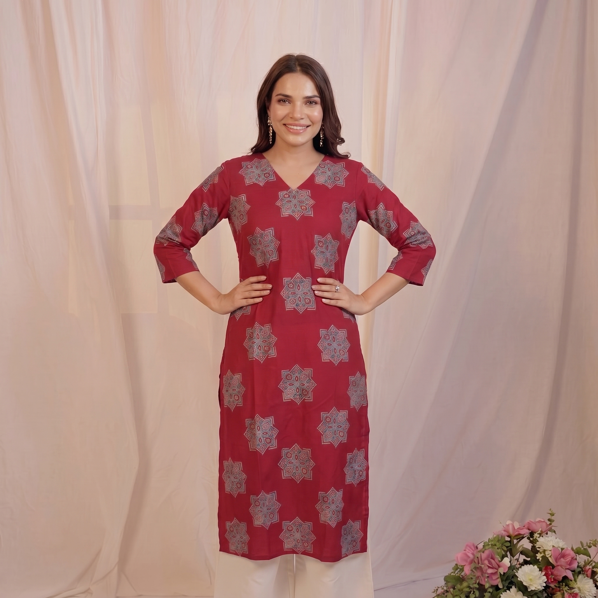 maroon straight-fit kurta