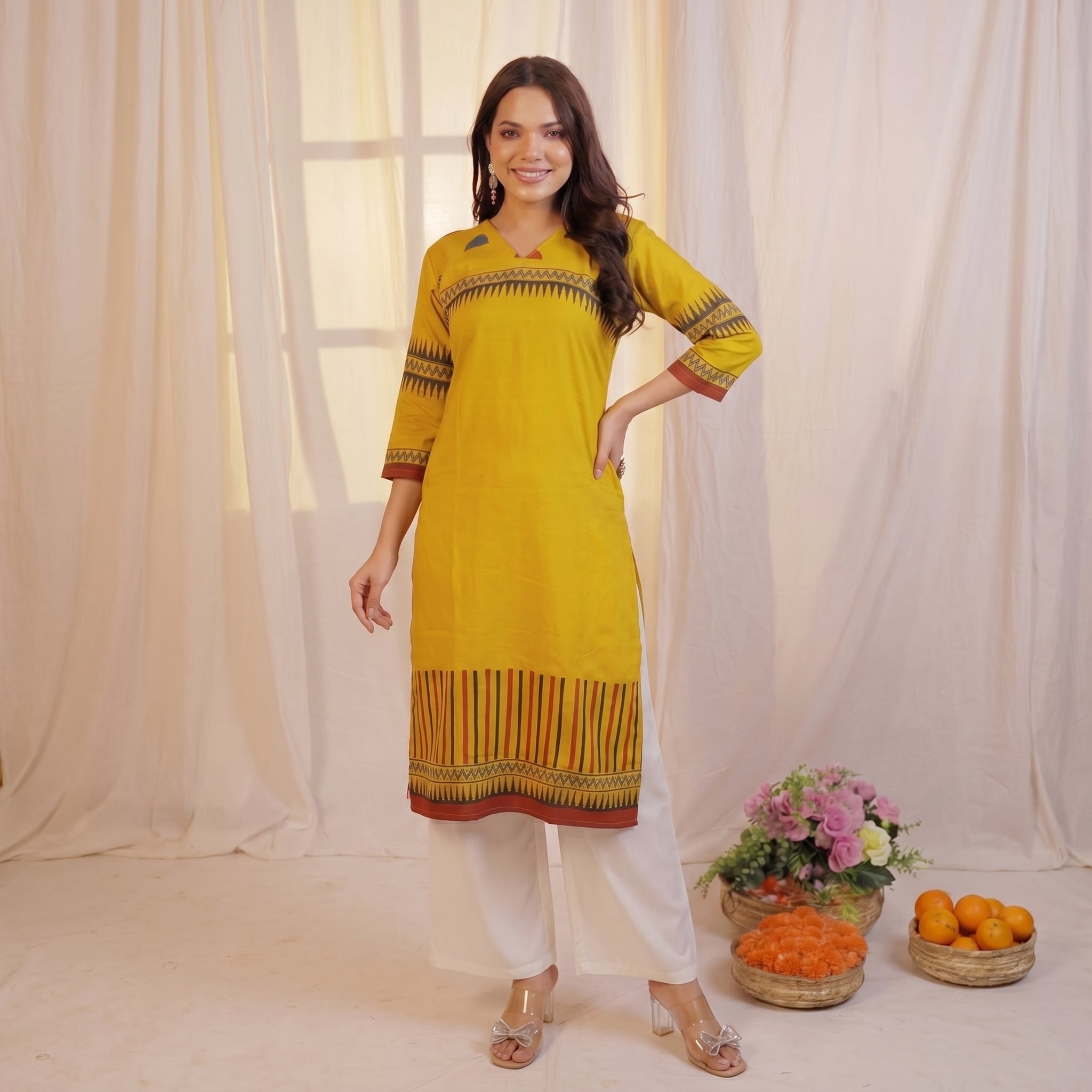 mustard yellow printed kurti