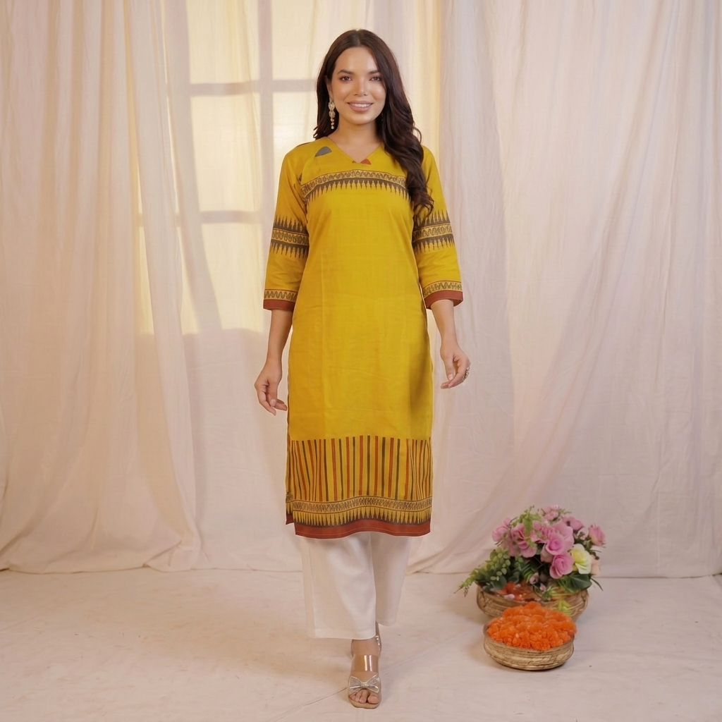 mustard yellow printed kurti