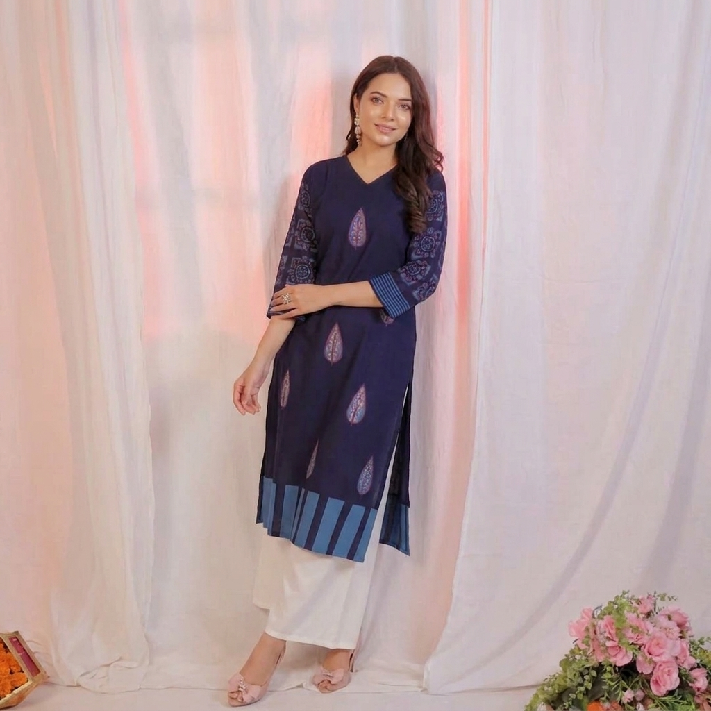 stylish navy blue printed kurti