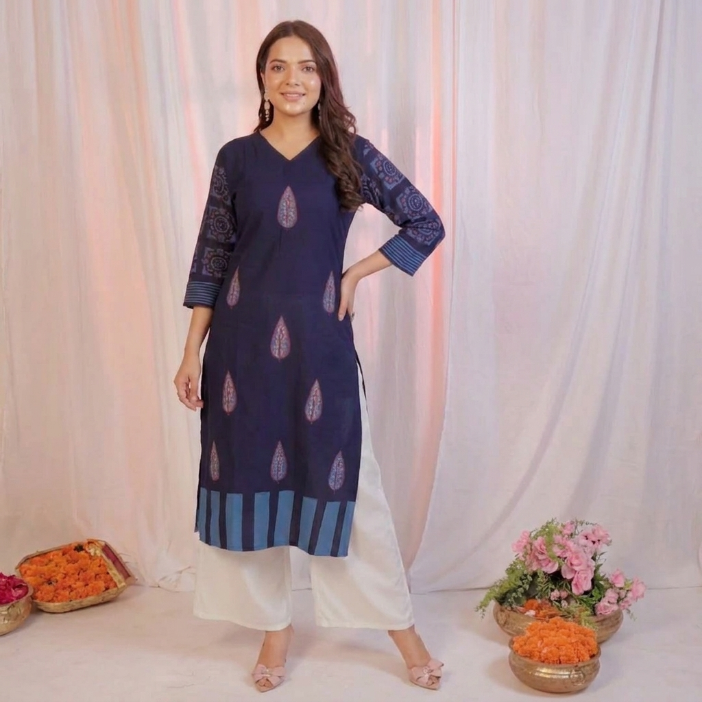 stylish navy blue printed kurti