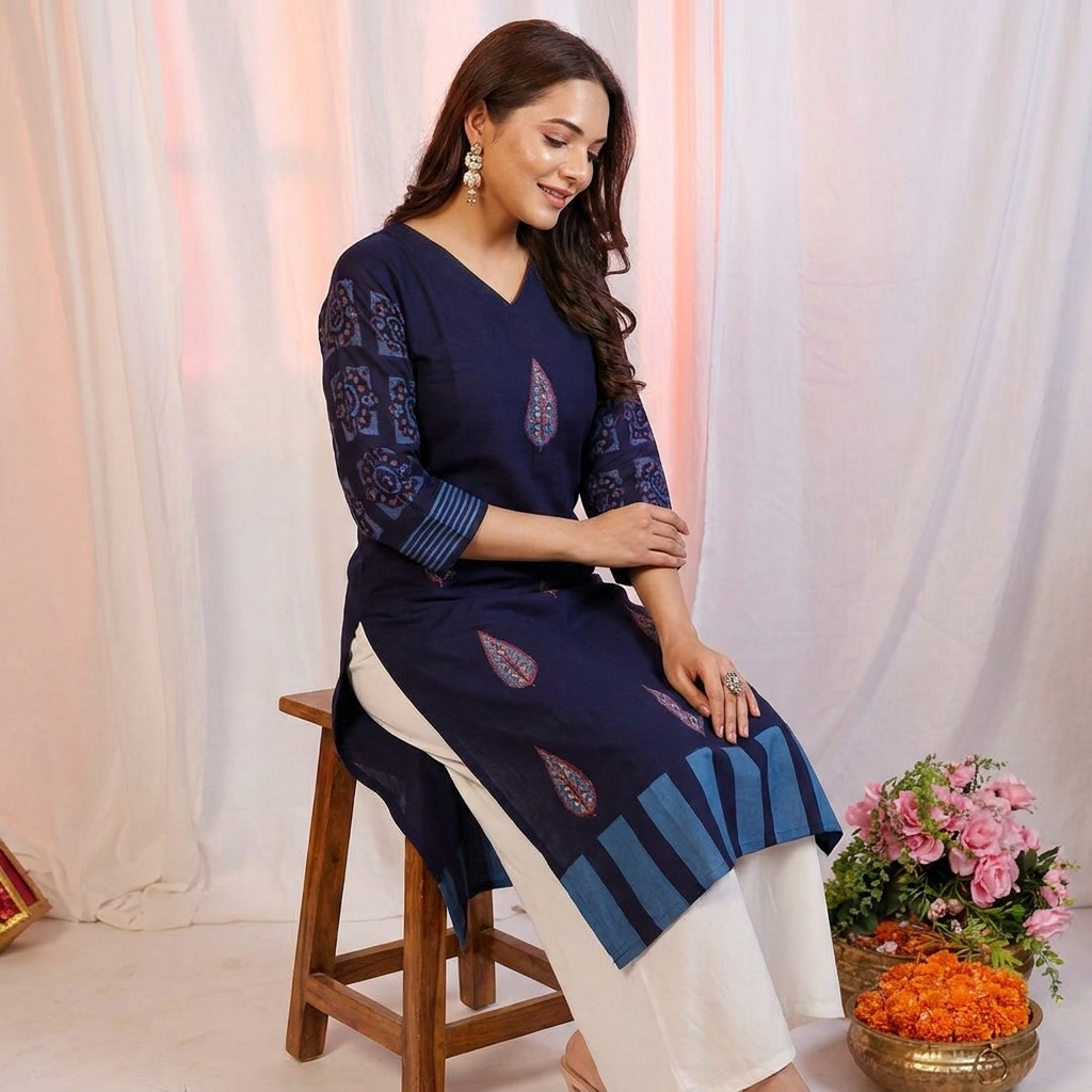 stylish navy blue printed kurti