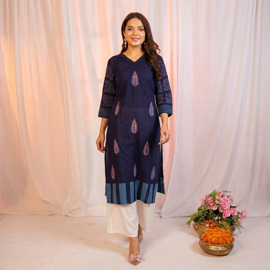 stylish navy blue printed kurti