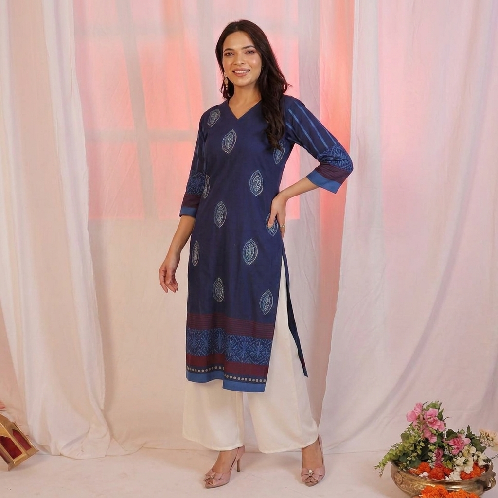 elegant navy blue printed kurta