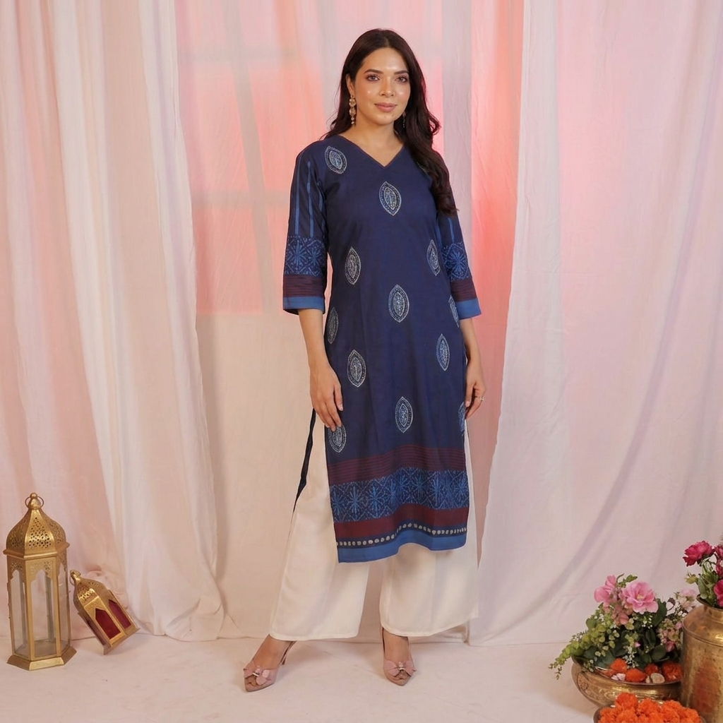 elegant navy blue printed kurta