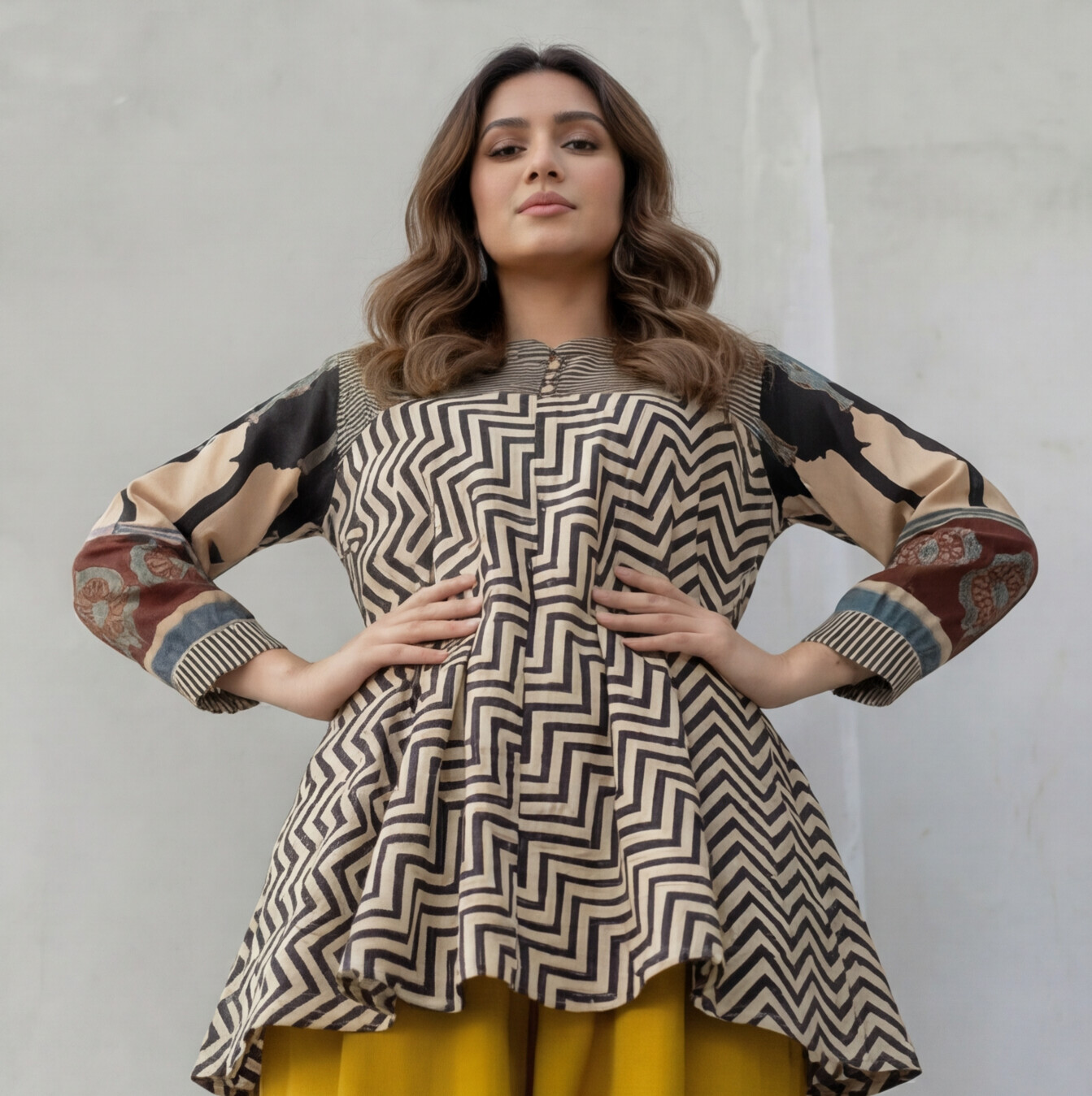 Black & Beige Geometric Printed Tunic