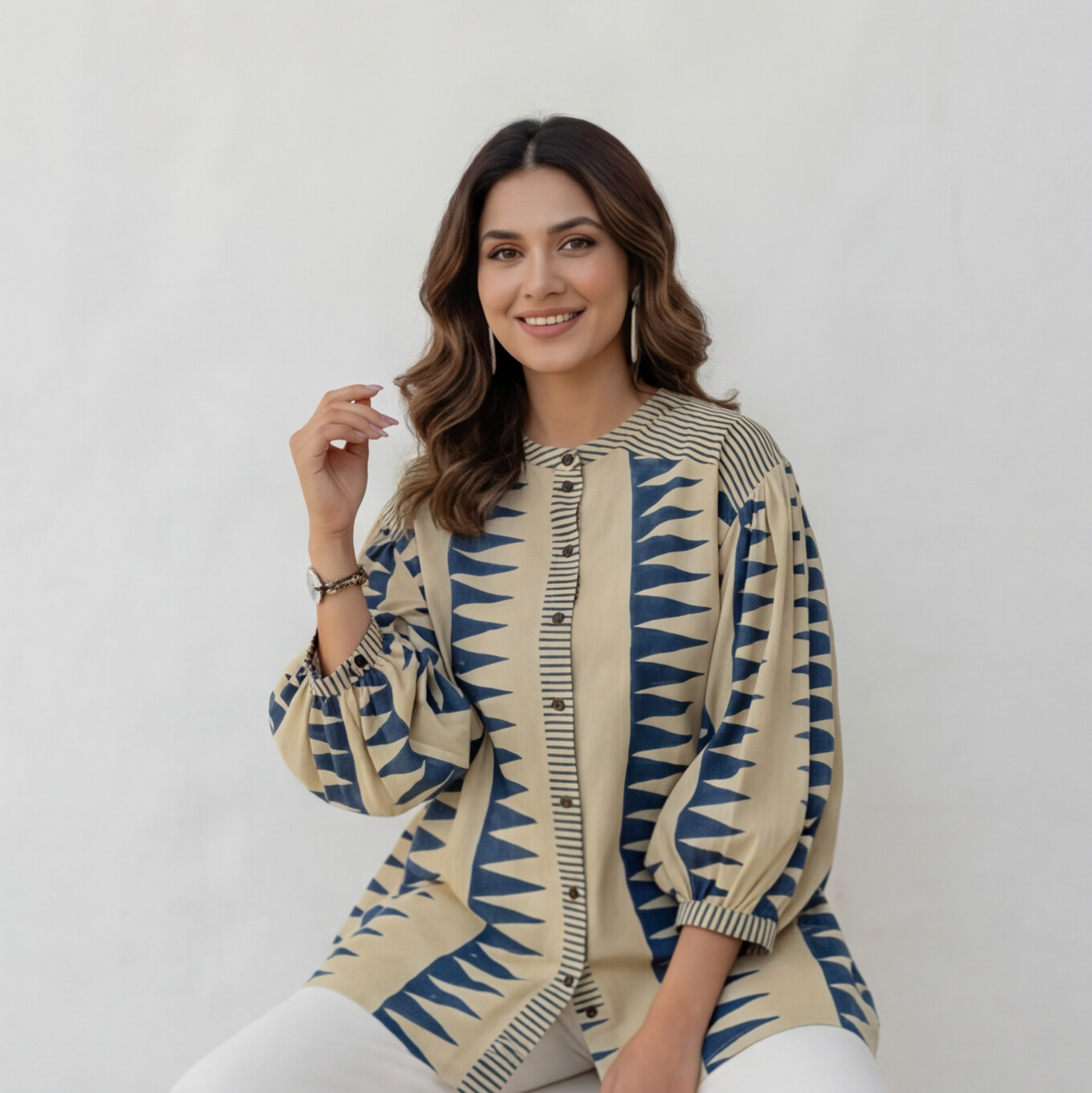 Printed Button-Down Casual Top