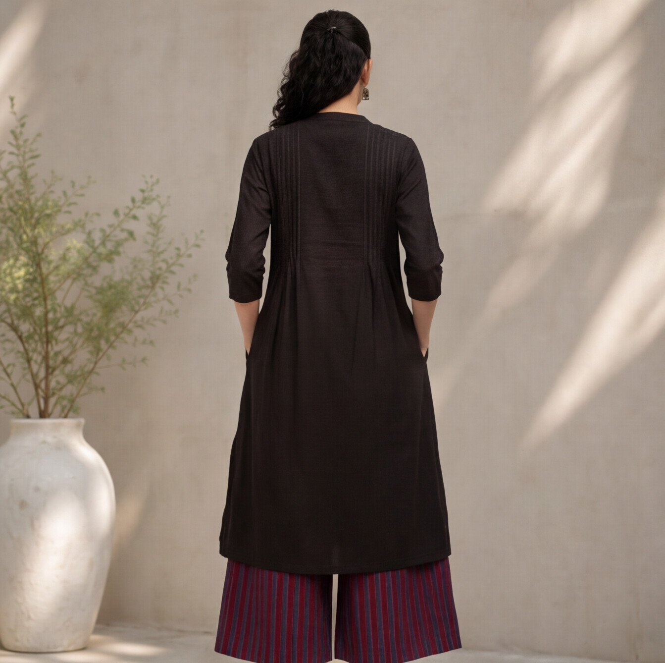 Women's Black Cotton A-Line Kurta