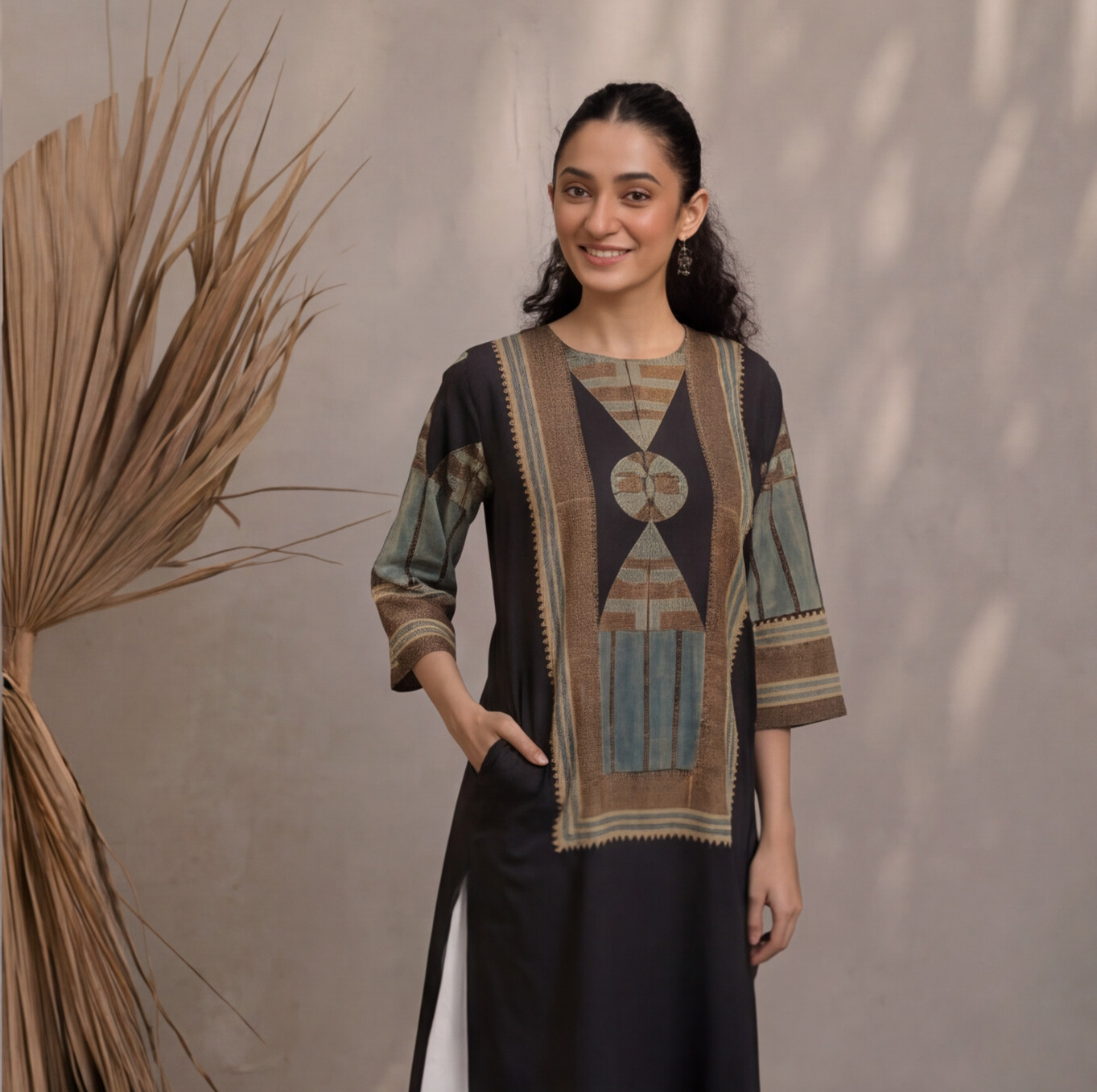 Women's Black Printed Cotton Kurta