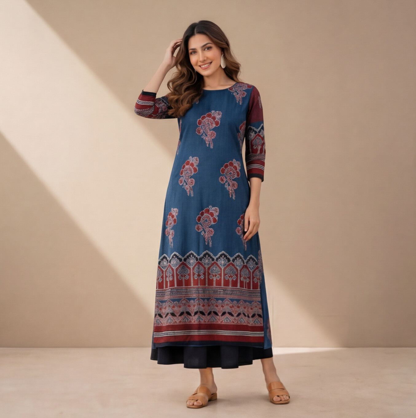 Azure Bloom Printed A-Line Kurta Set