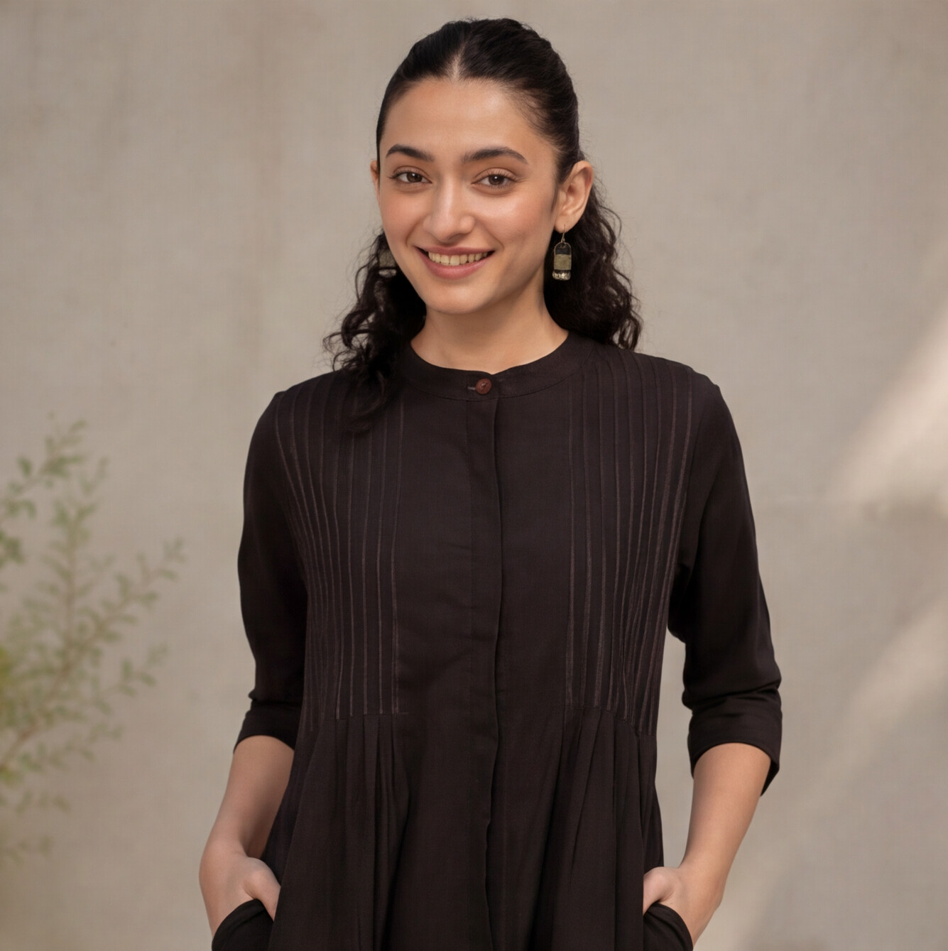 Women's Black Cotton A-Line Kurta