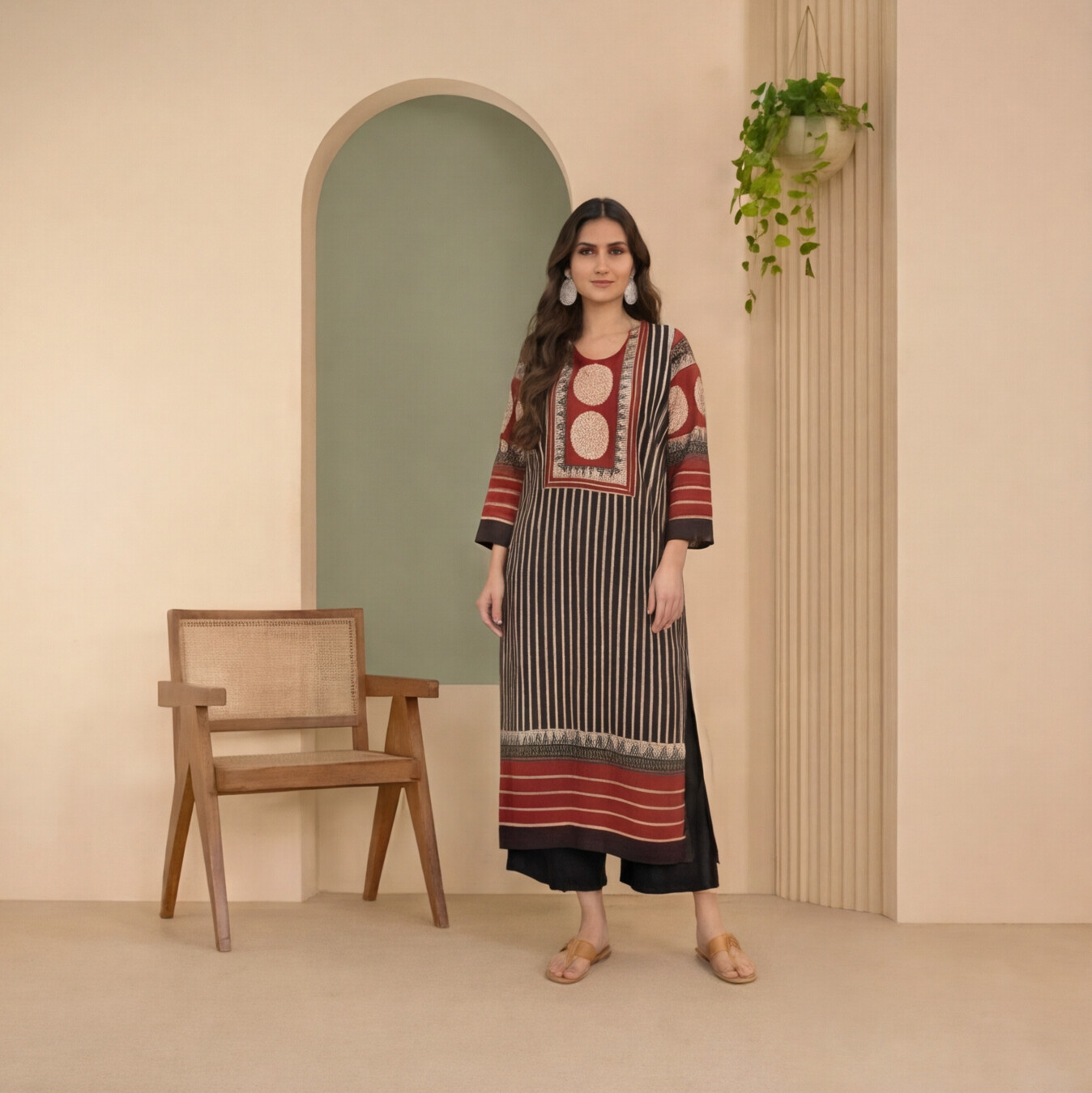 Rust Noir Geometric Printed Straight Kurta Set