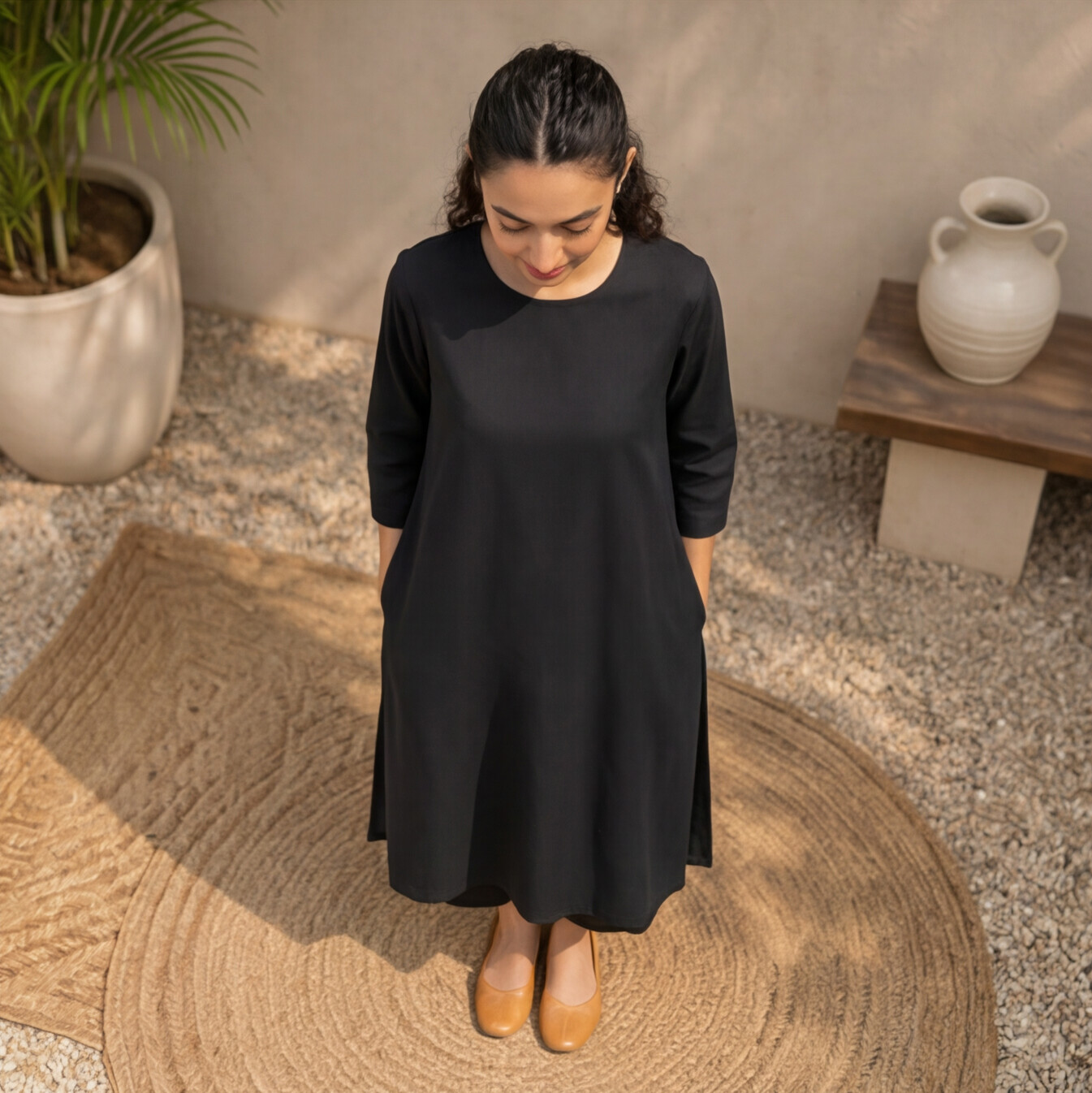 Women's Black Cotton A-Line Kurta