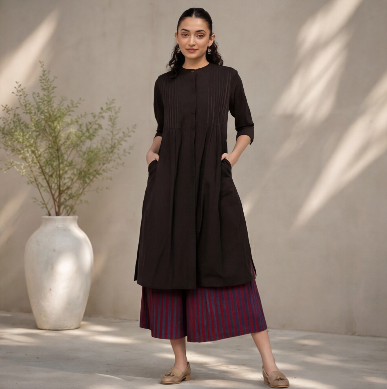 Women's Black Cotton A-Line Kurta
