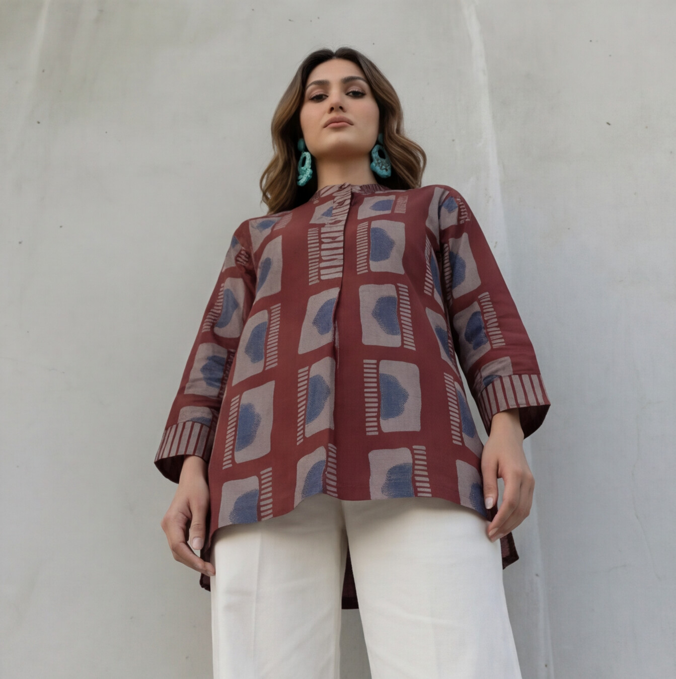 Maroon Printed Cotton Tunic Top
