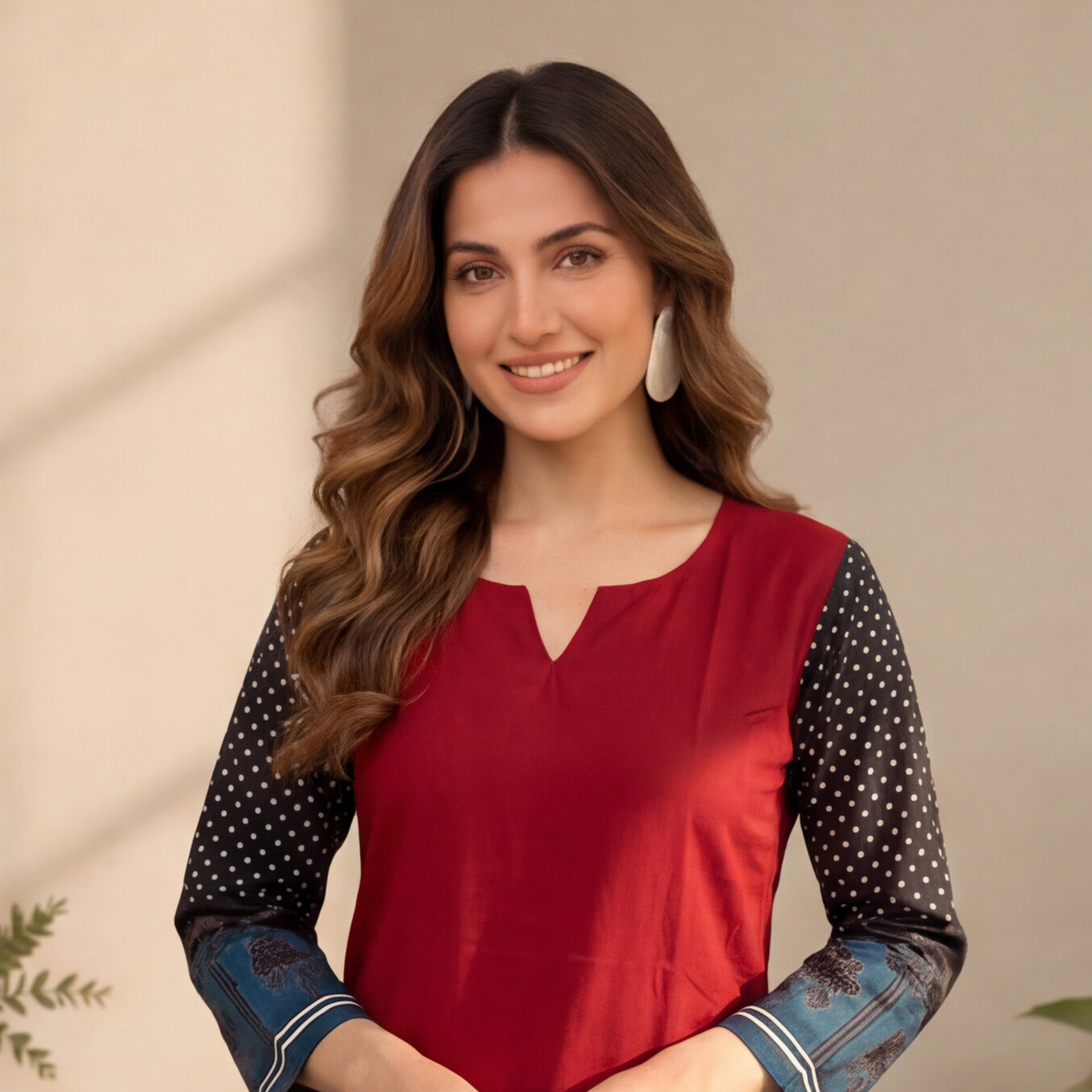 Women's Maroon Straight Kurta Set with Printed Sleeves