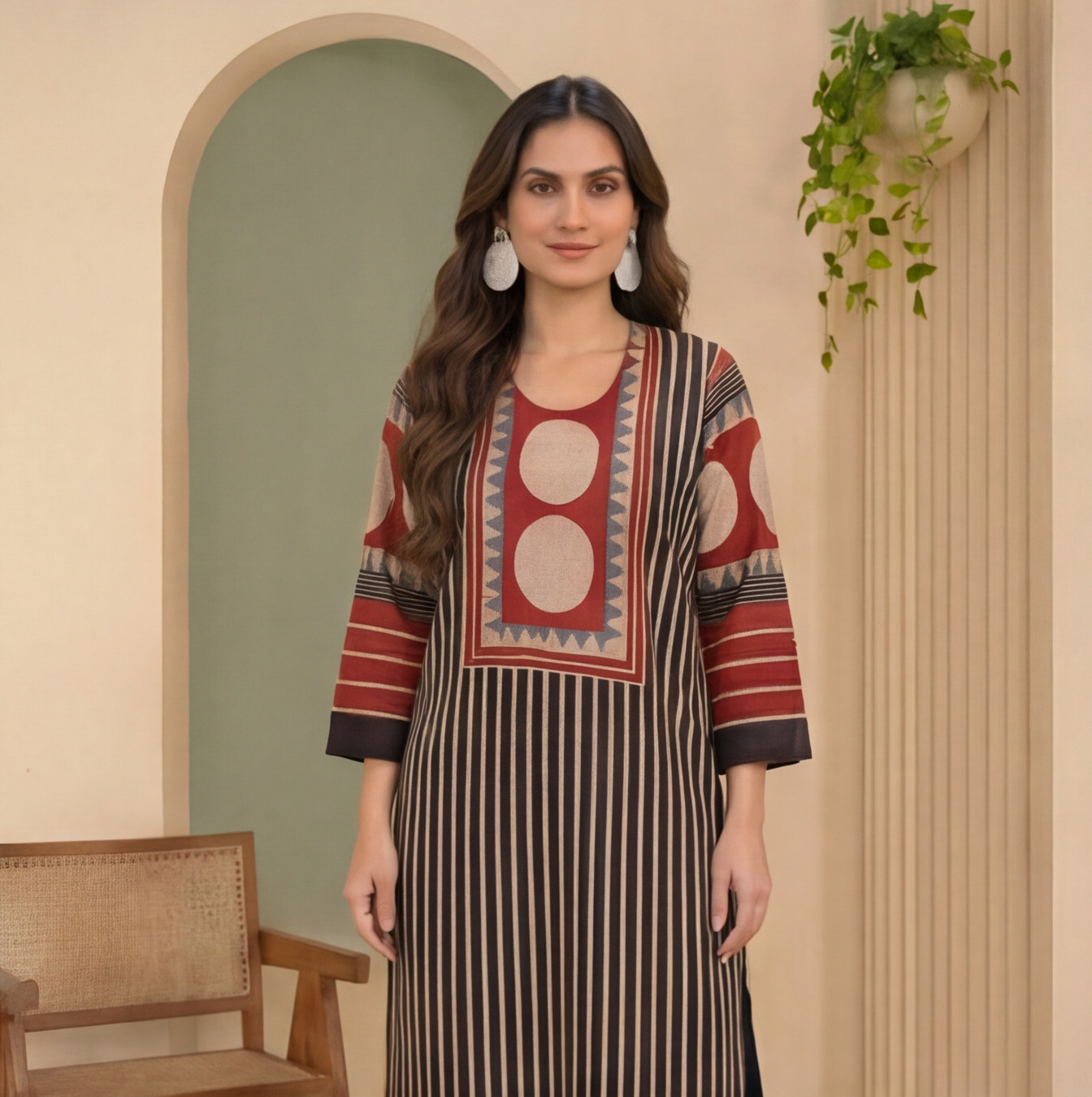 Rust Noir Geometric Printed Straight Kurta Set