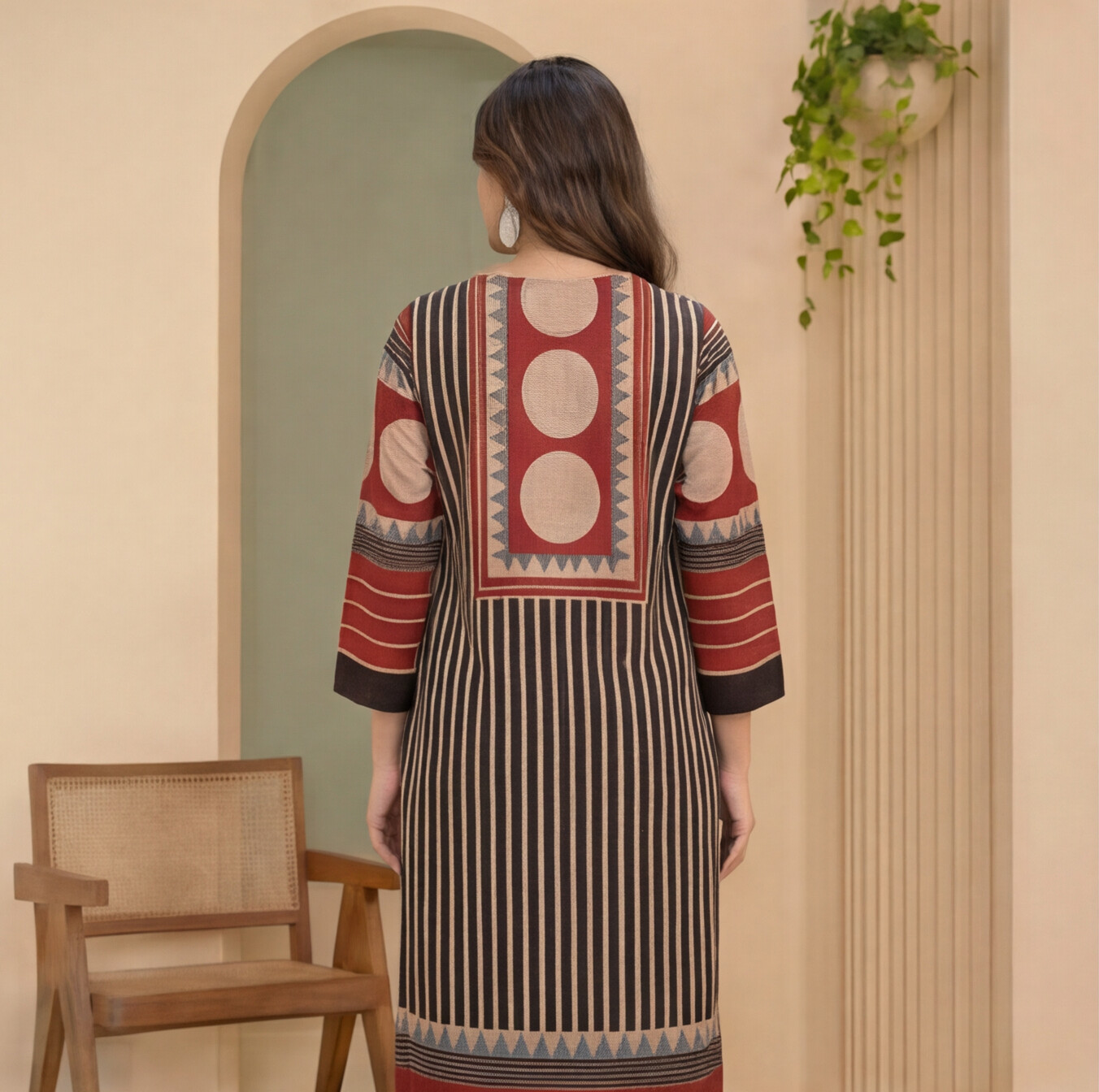 Rust Noir Geometric Printed Straight Kurta Set