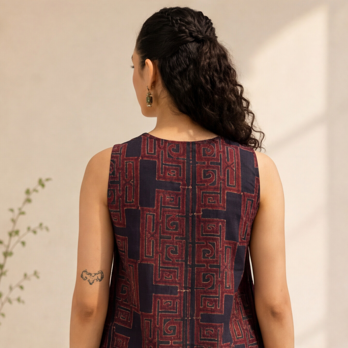 Women's Maroon Printed Sleeveless Cotton Top