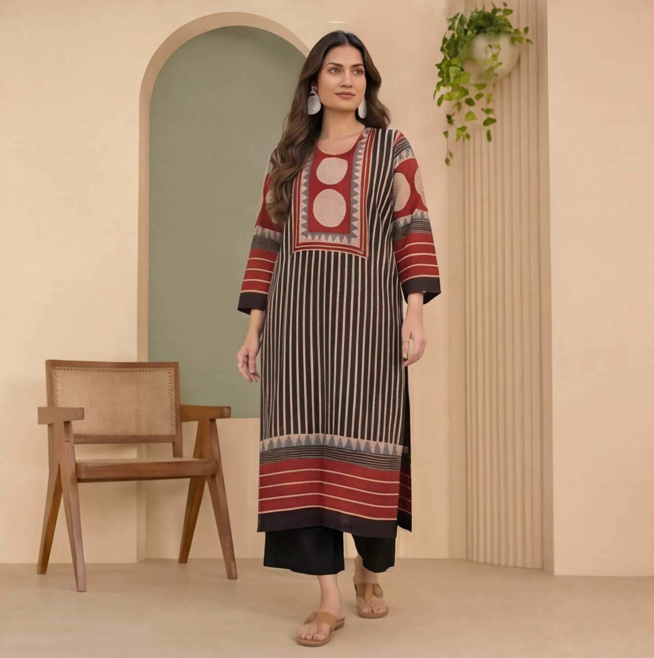 Rust Noir Geometric Printed Straight Kurta Set